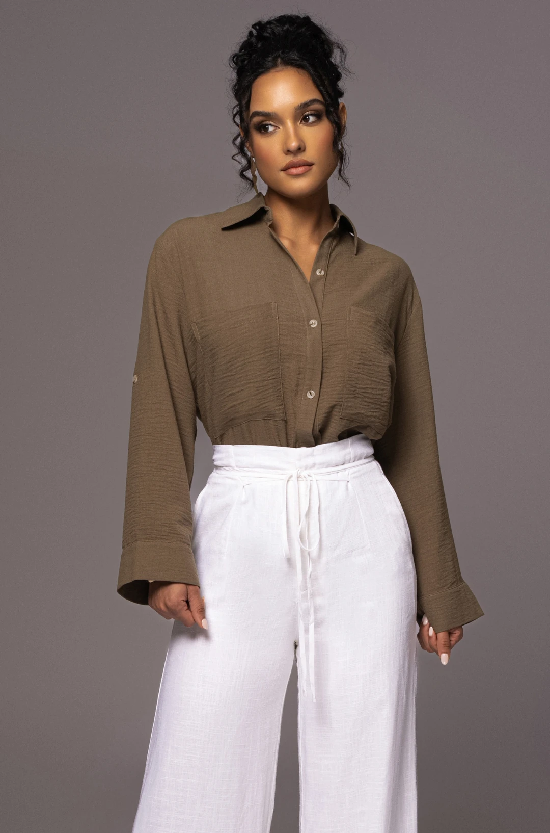 Olive By The Coast Crinkled Button Up - Image 6