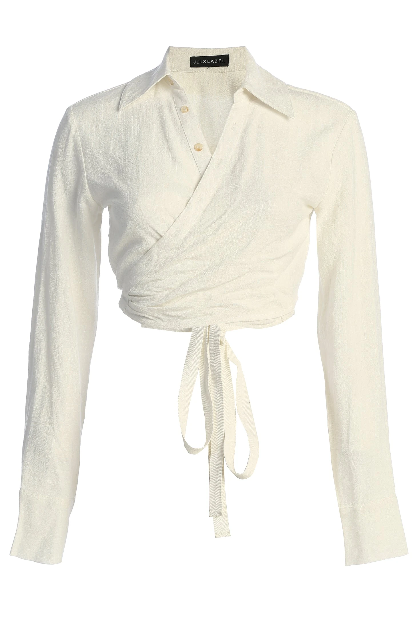 White Drift Away Linen Wrap Top - Image 3