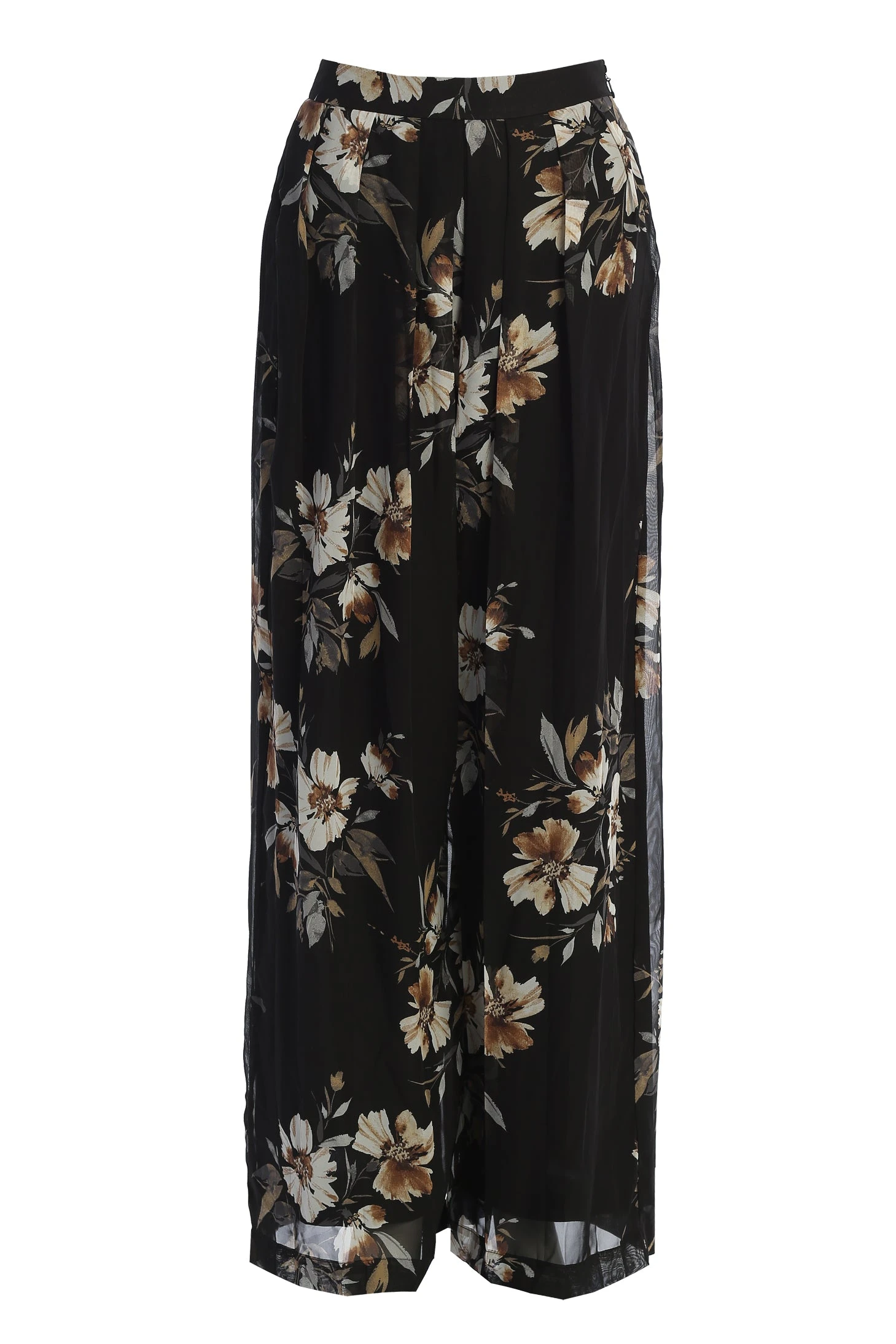 Grey Floral Josette Wide-Leg Pleated Pants - Image 3