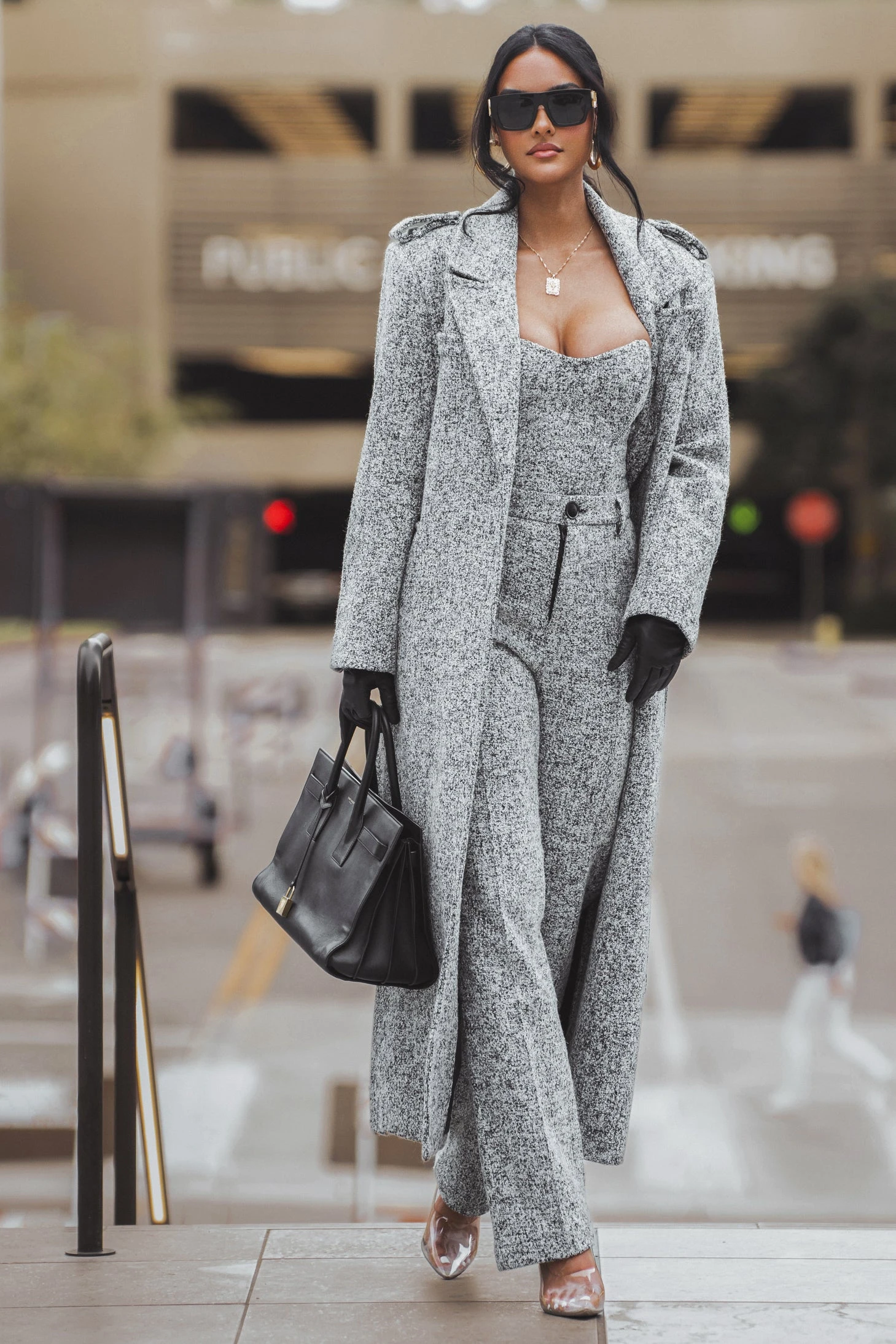 Lt. Grey Savannah Belted Tweed Coat - Image 6