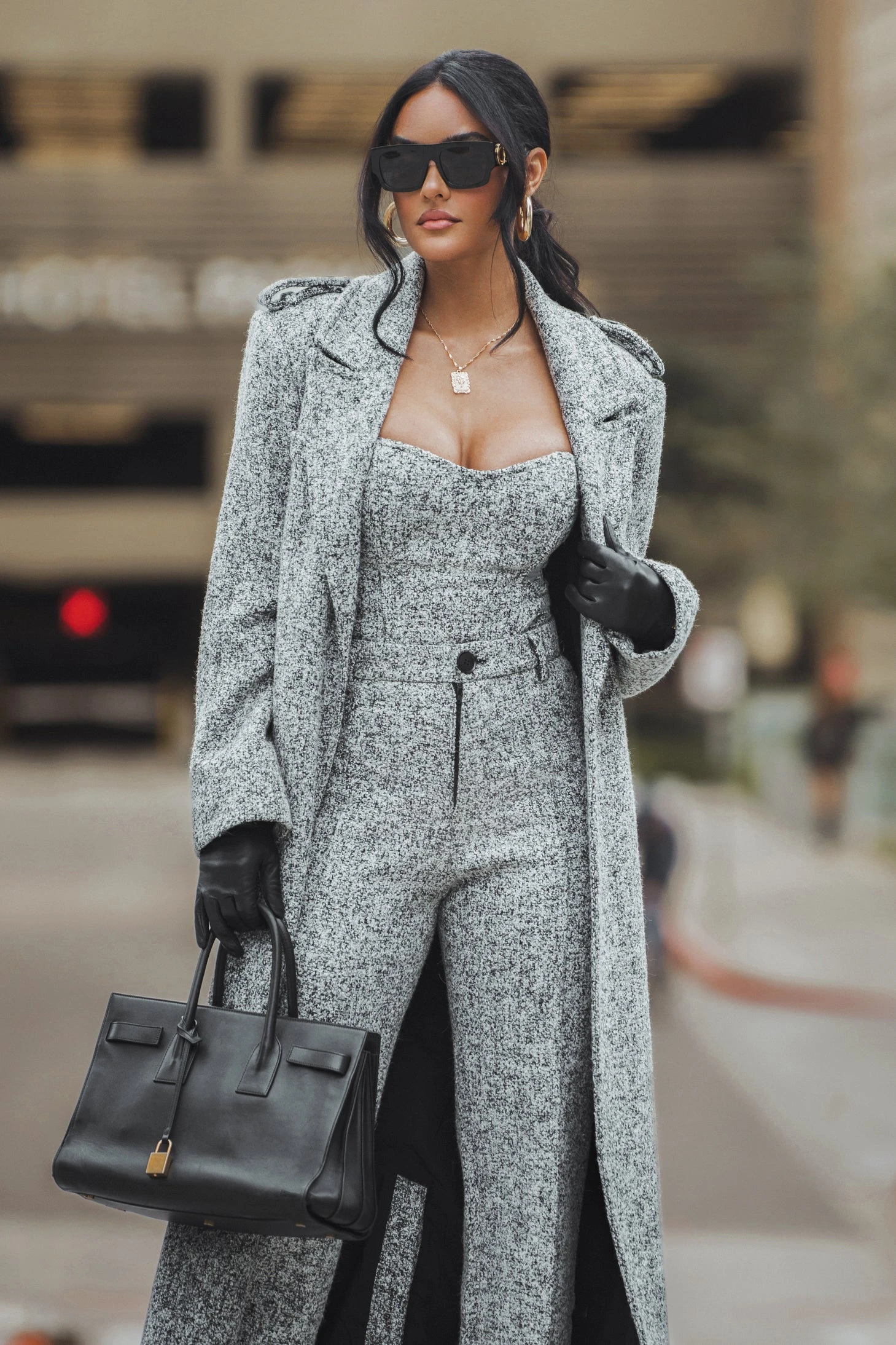 Lt. Grey Savannah Belted Tweed Coat - Image 4