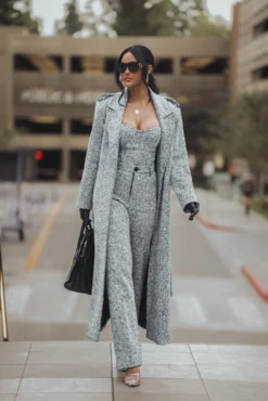 Lt. Grey Savannah Belted Tweed Coat