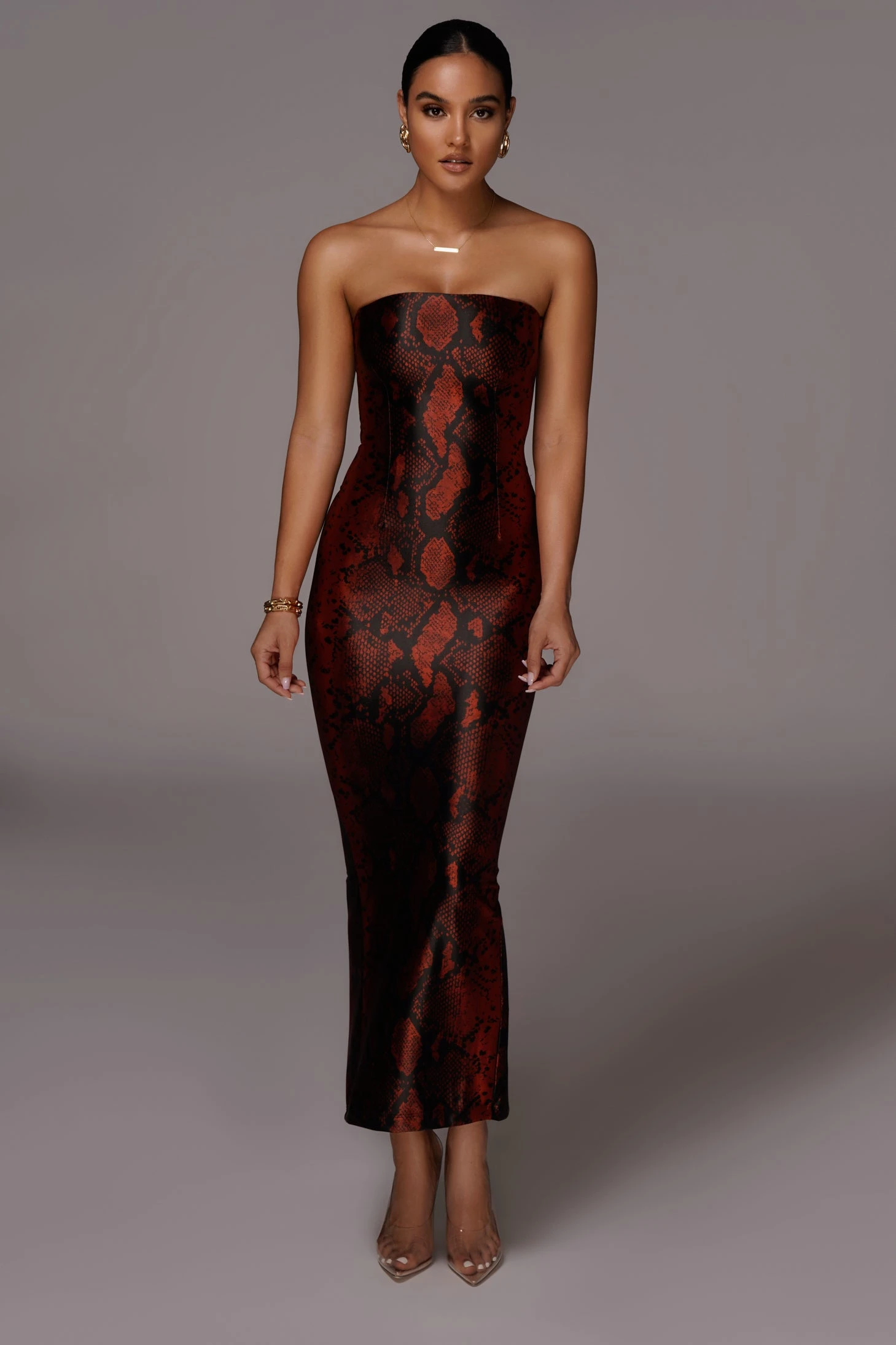 Red Bianca Snakeskin Slit Dress - Image 3