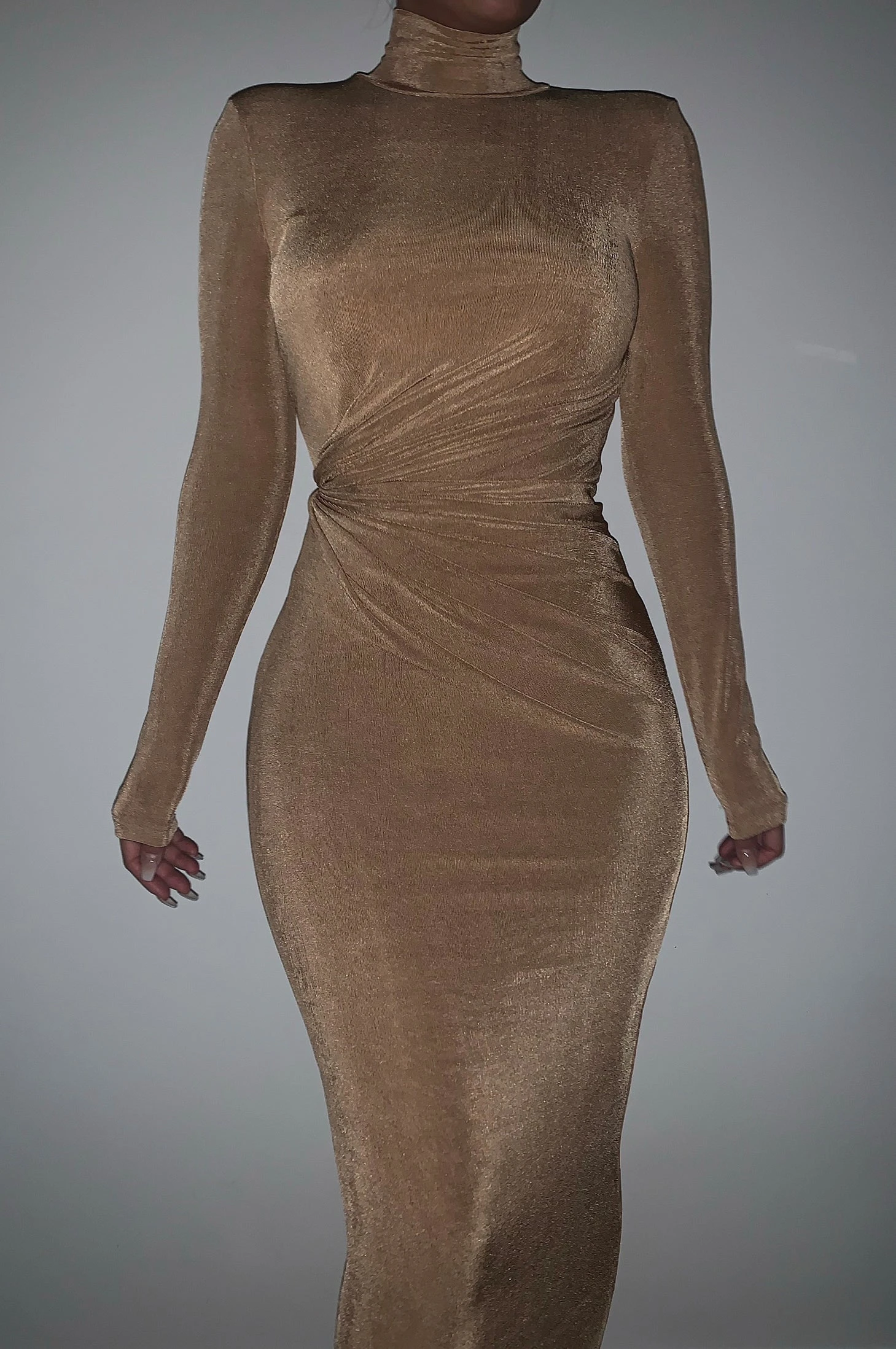 Tan Kara Mock Neck Dress - Image 3