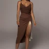 Chocolate Spring Ruched Linen Skirt