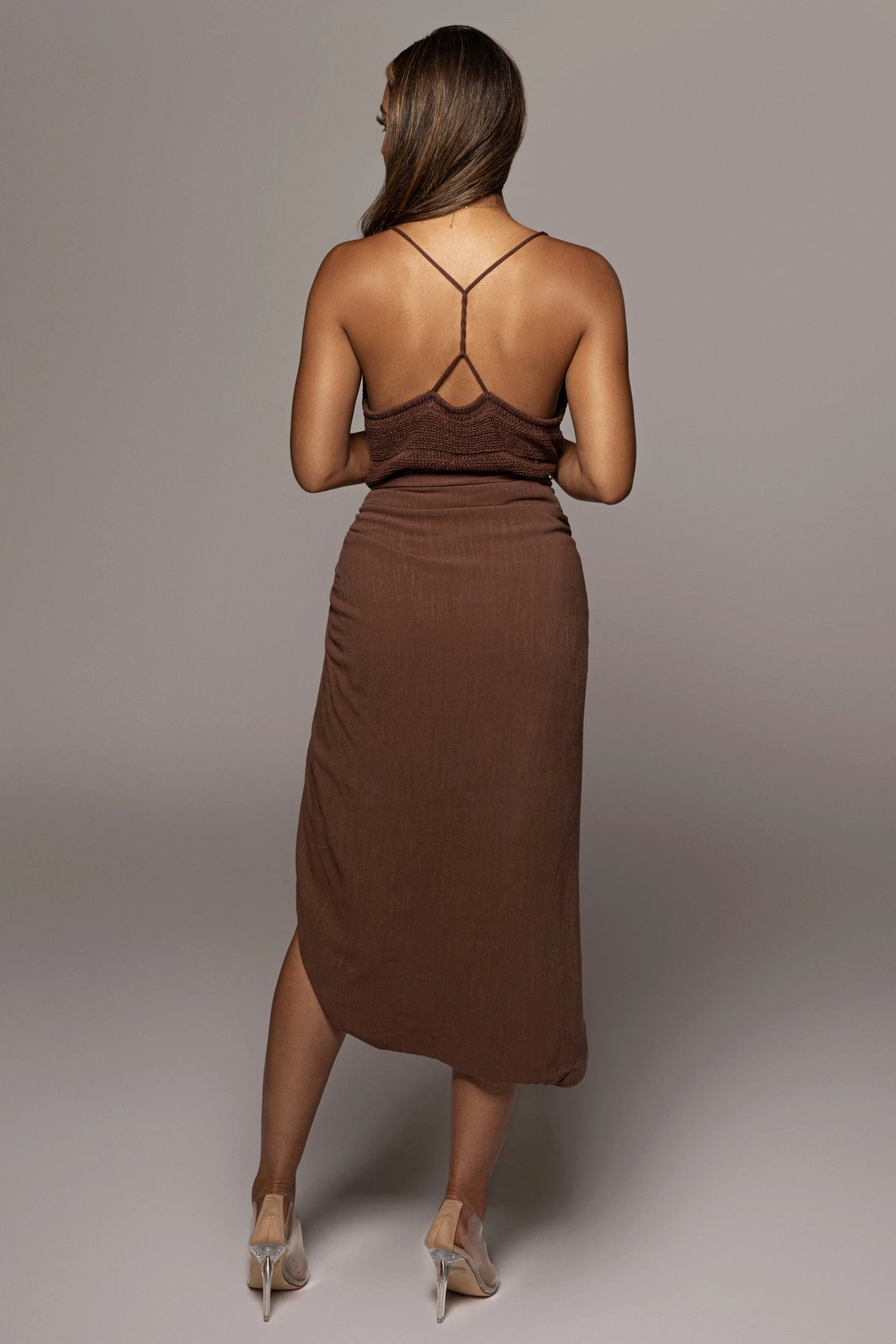 Chocolate Spring Ruched Linen Skirt - Image 10