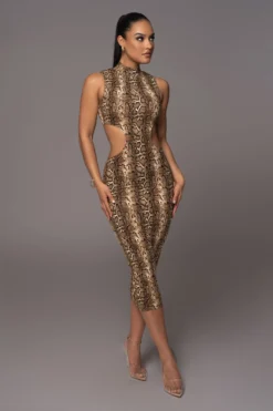 Snakeskin Dynasty Cutout Midi Dress