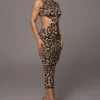 Leopard Dynasty Cutout Midi Dress