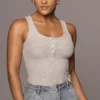 Grey Buttoned Ribbed Tank