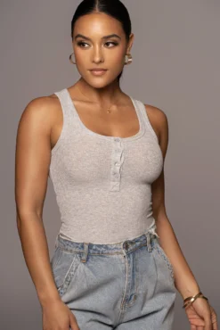 Grey Buttoned Ribbed Tank