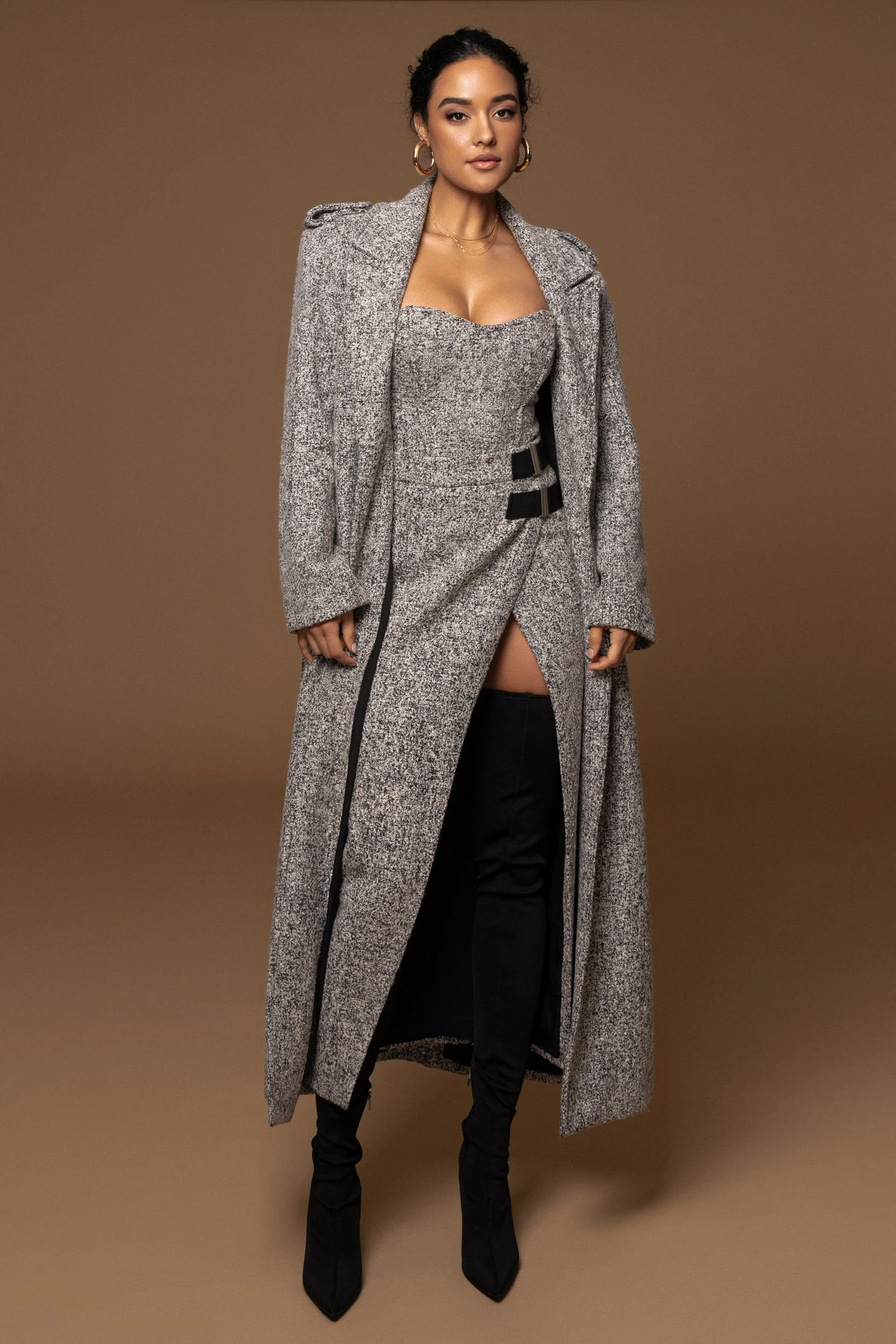 Lt. Grey Savannah Belted Tweed Coat - Image 3