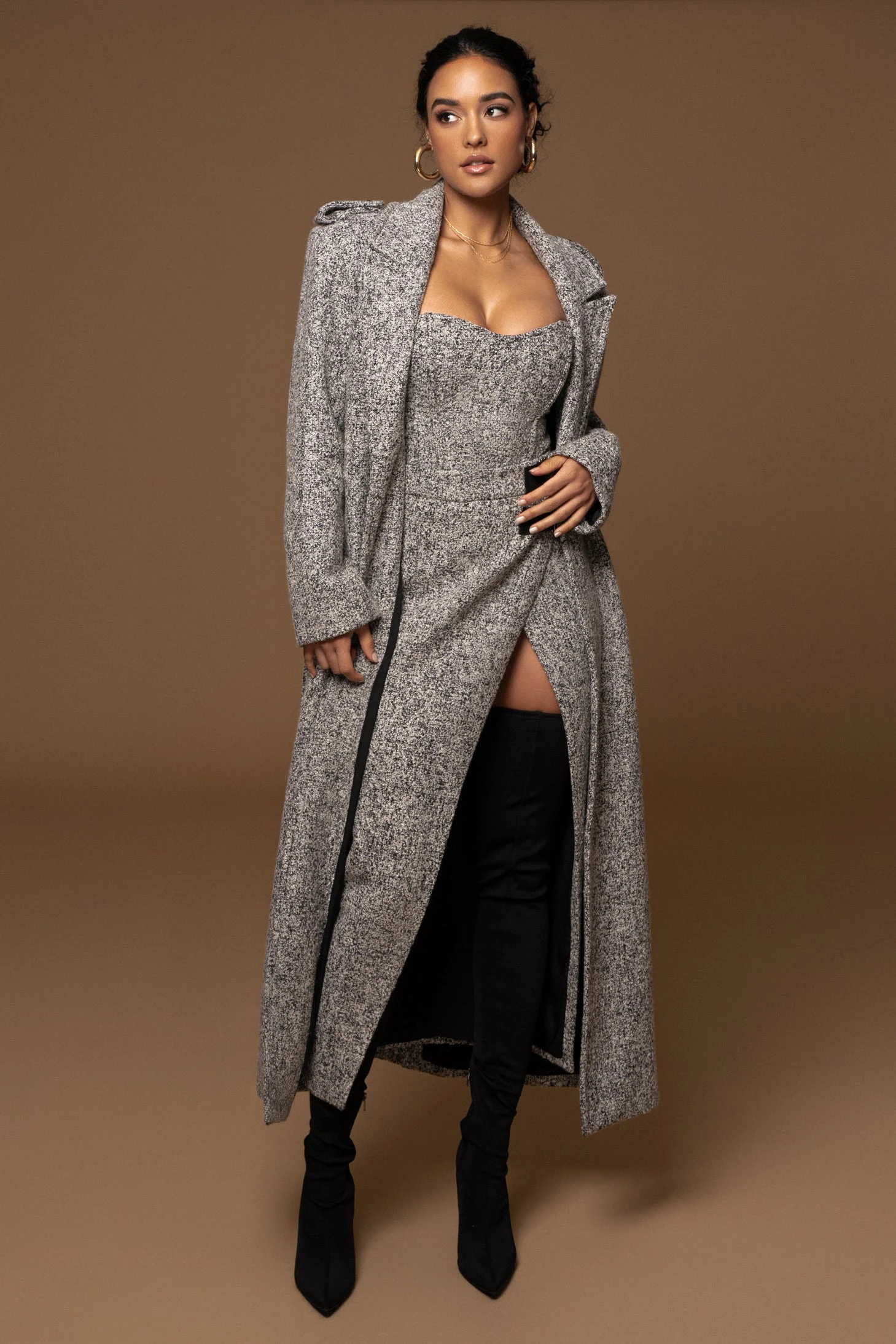 Lt. Grey Savannah Belted Tweed Coat - Image 8