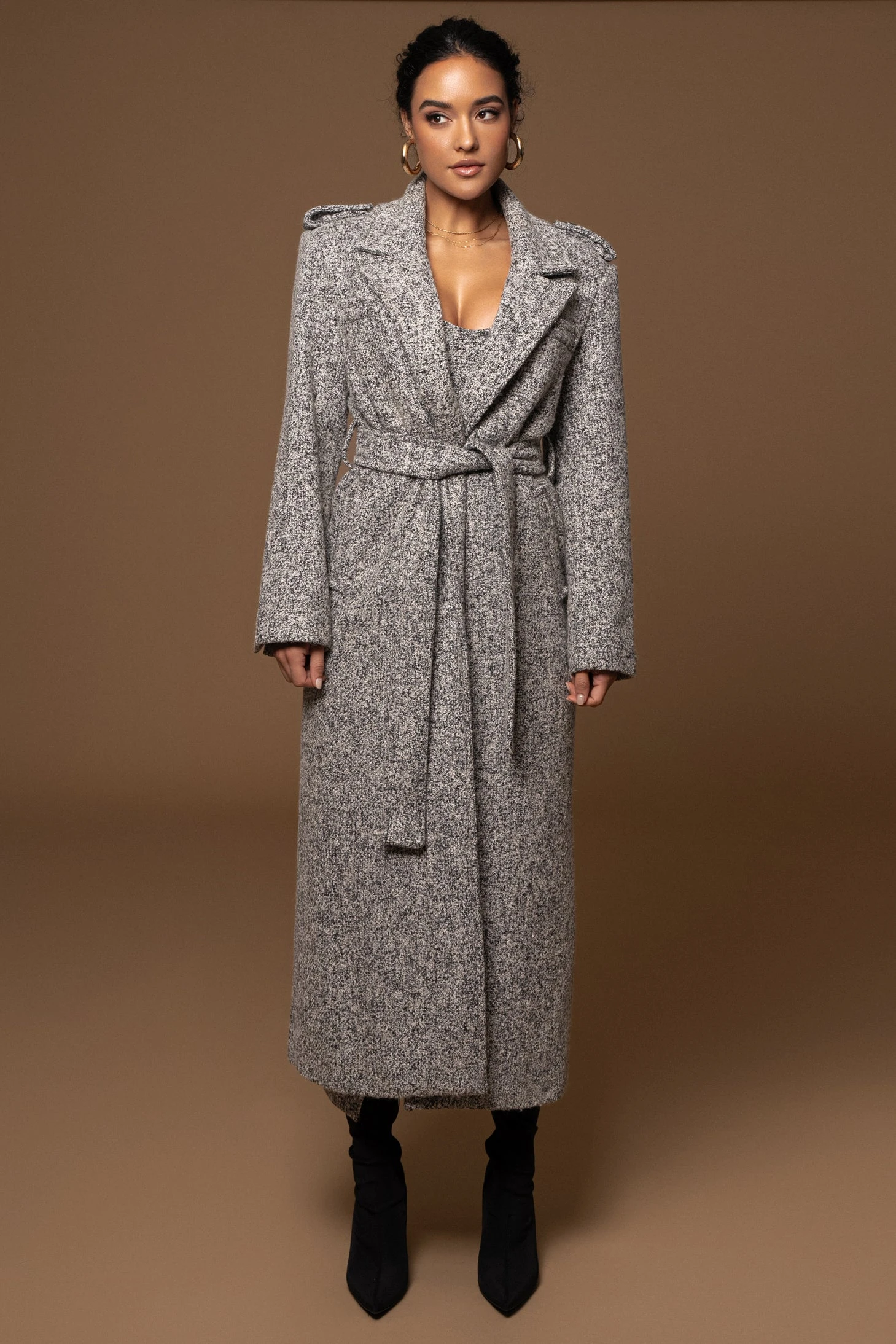 Lt. Grey Savannah Belted Tweed Coat - Image 5