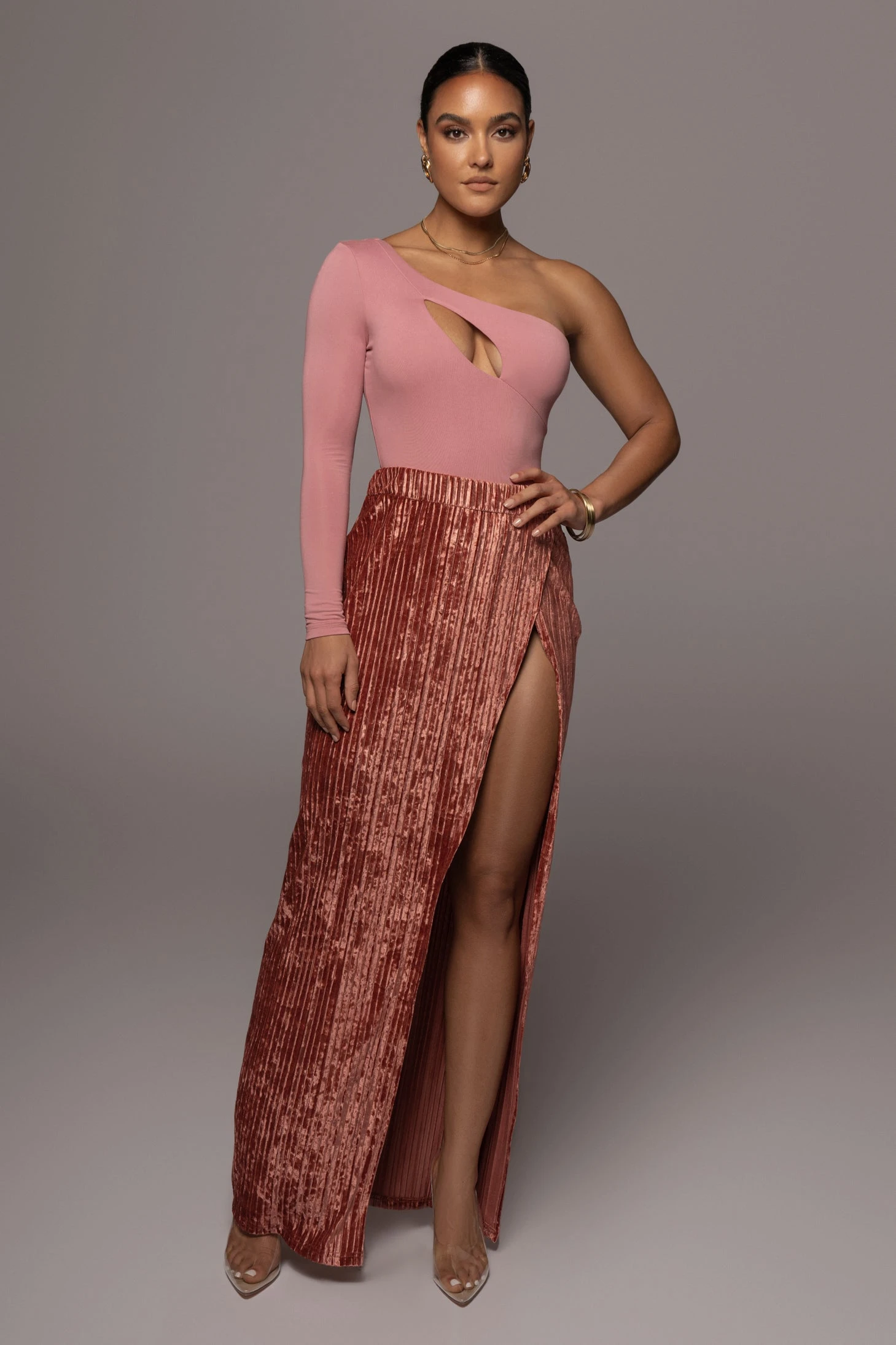 Rose Krisana Velvet High Slit Skirt - Image 2