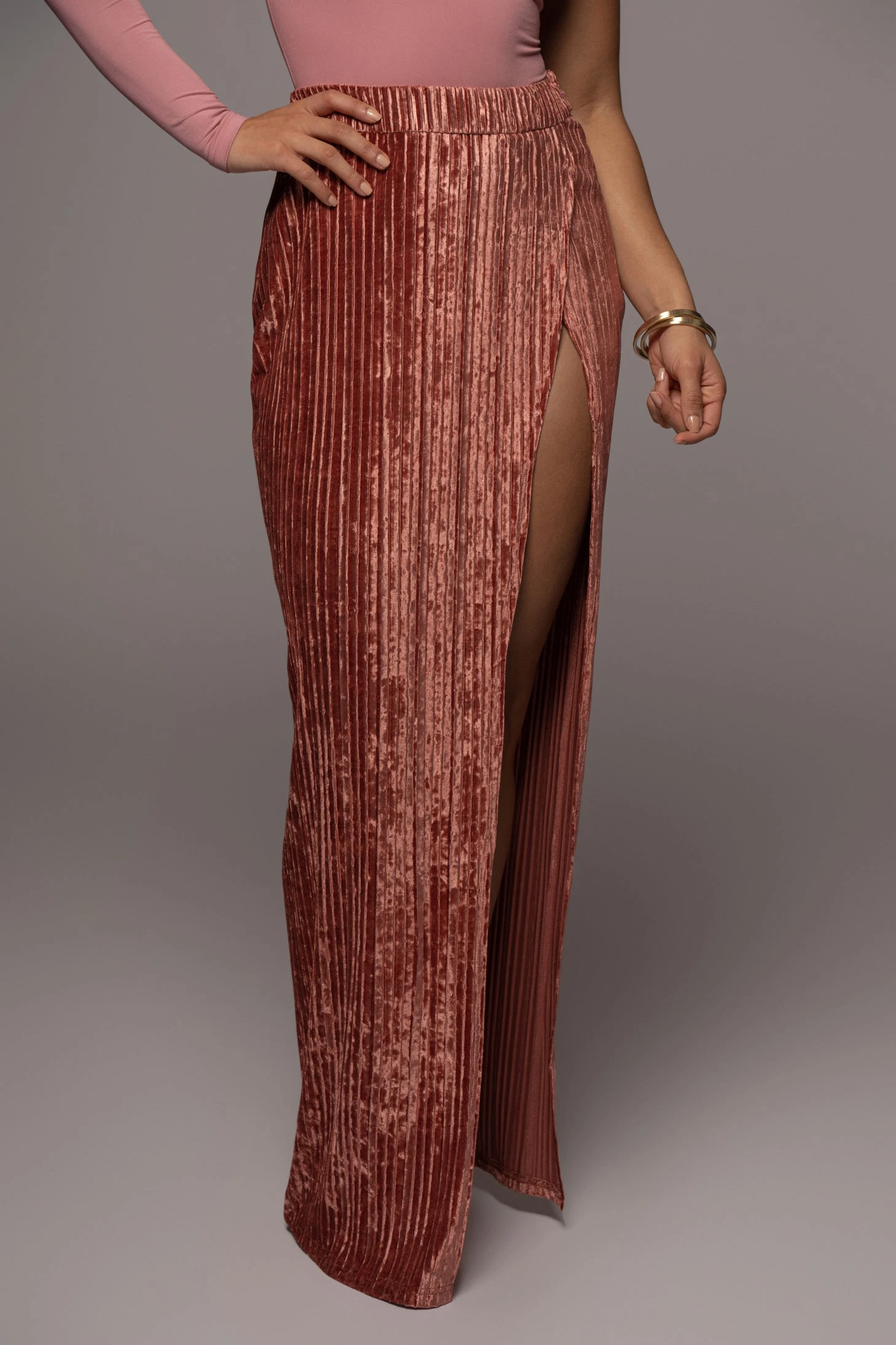 Rose Krisana Velvet High Slit Skirt