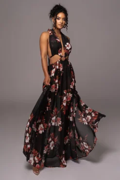 Red Floral Nicoletta Chiffon Maxi Dress