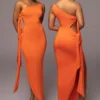 Tangerine Out Of Mind One Shoulder Dress