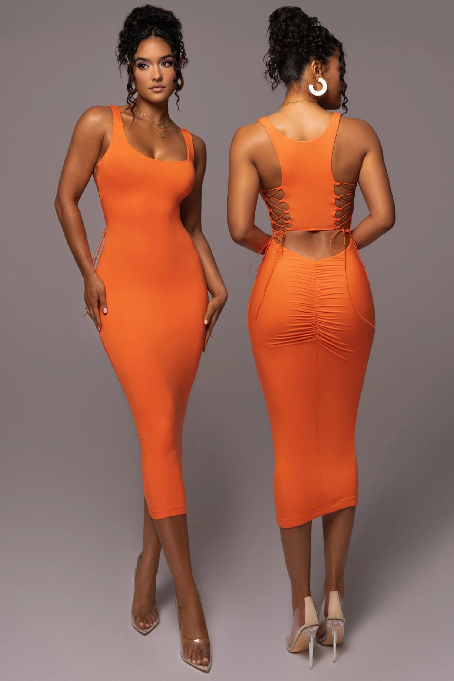 Tangerine Late Nights Midi Dress