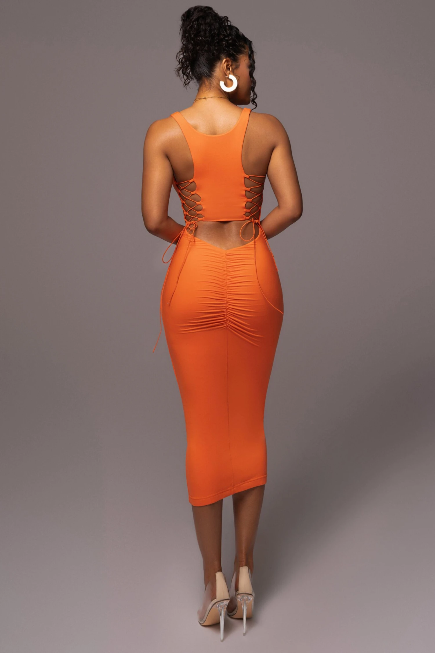 Tangerine Late Nights Midi Dress - Image 10