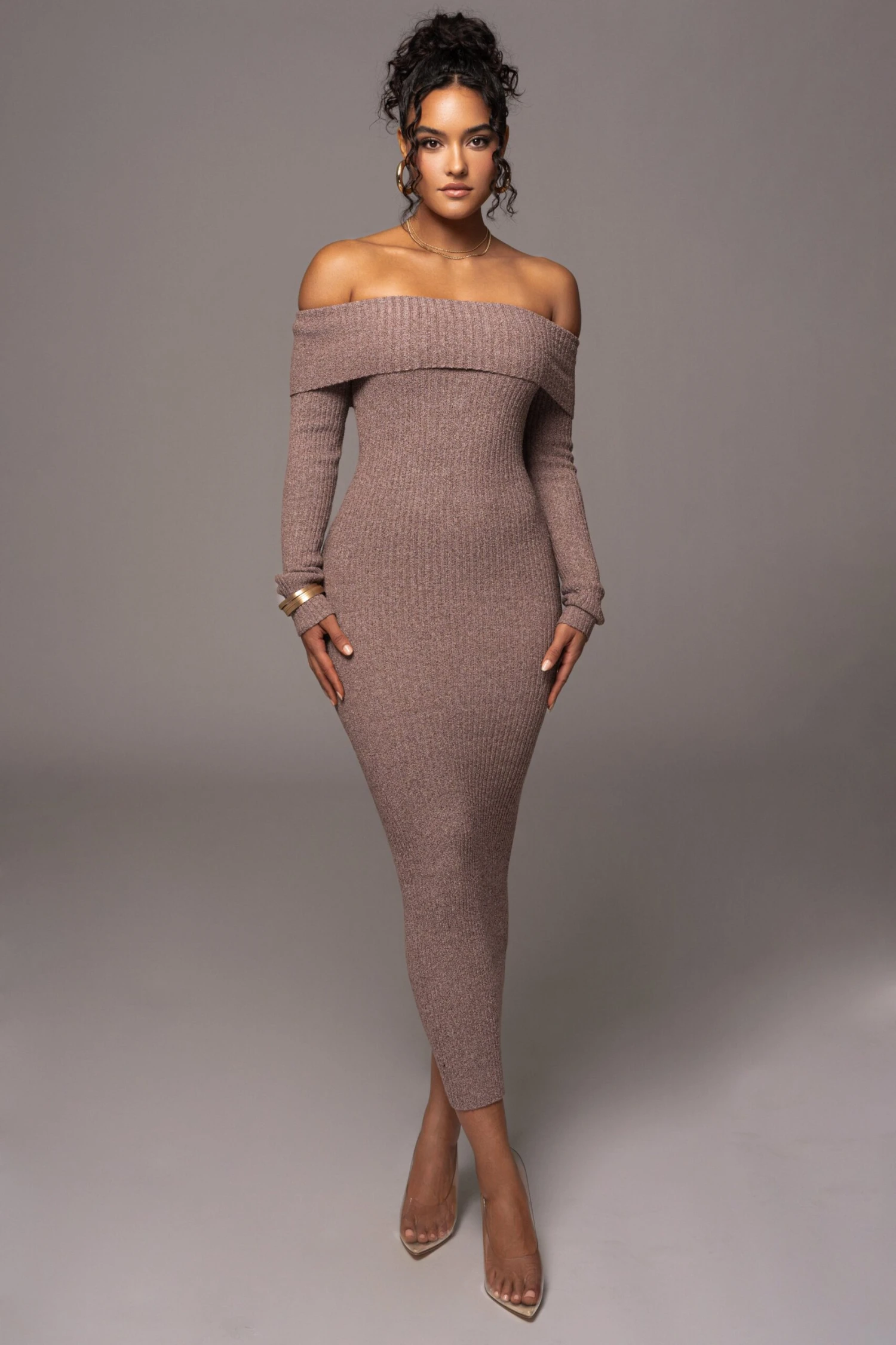 Brown Take A Chance Off-Shoulder Dress - Image 3