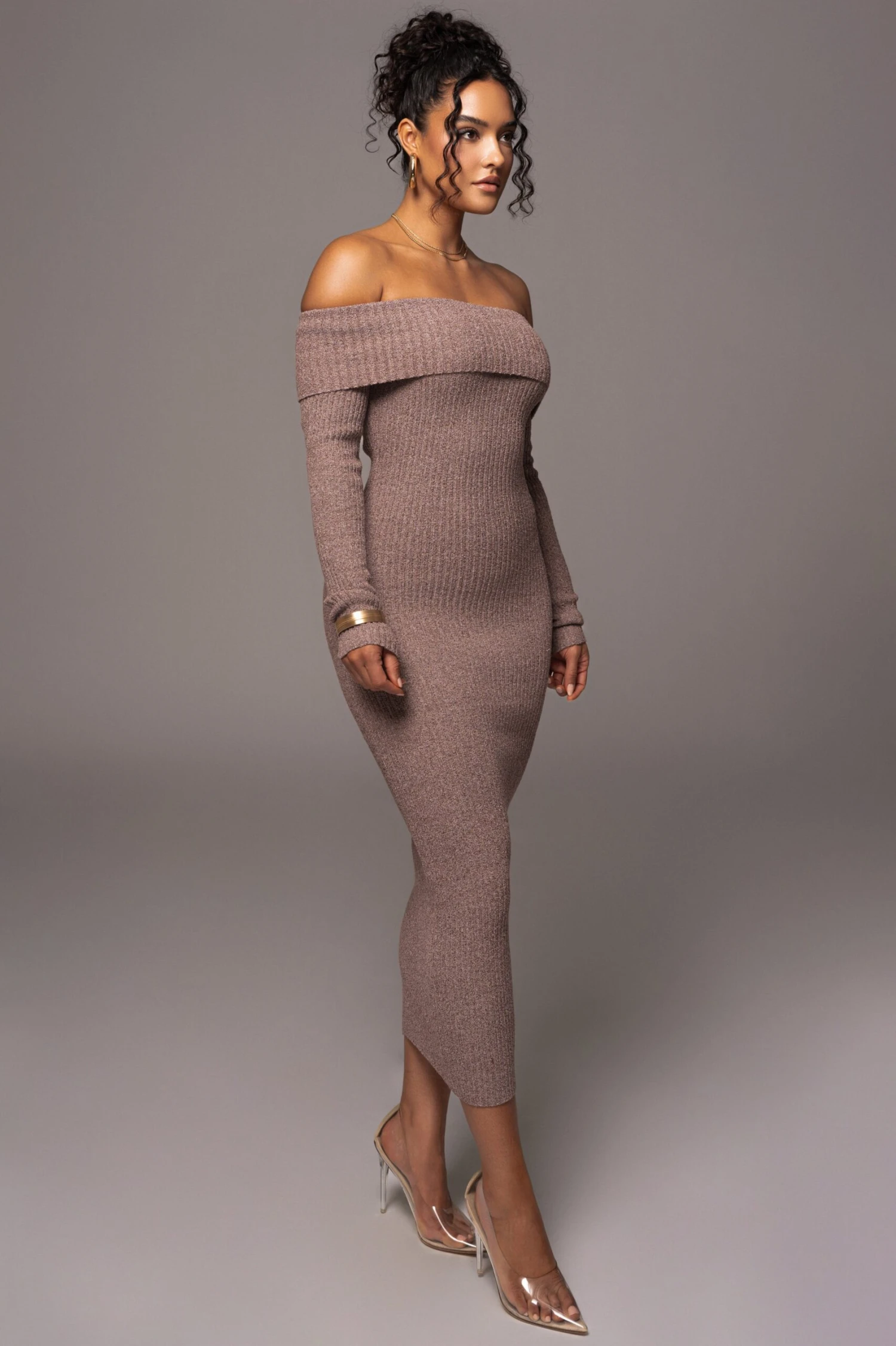 Brown Take A Chance Off-Shoulder Dress - Image 7