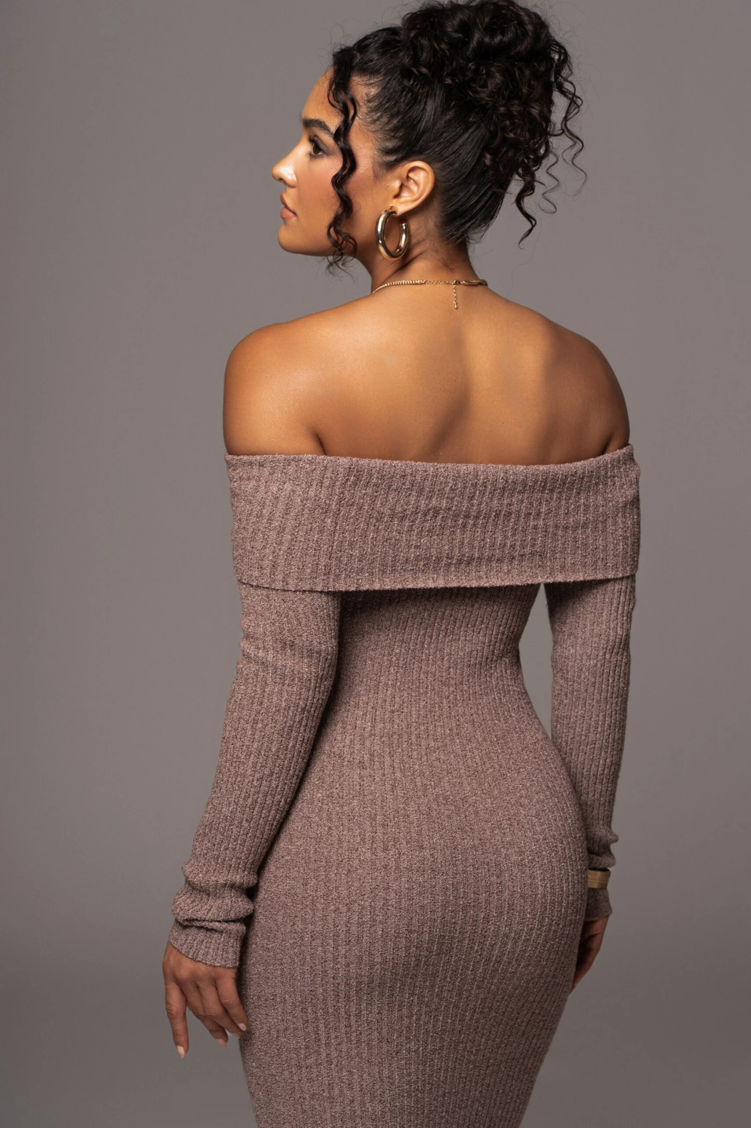 Brown Take A Chance Off-Shoulder Dress - Image 9