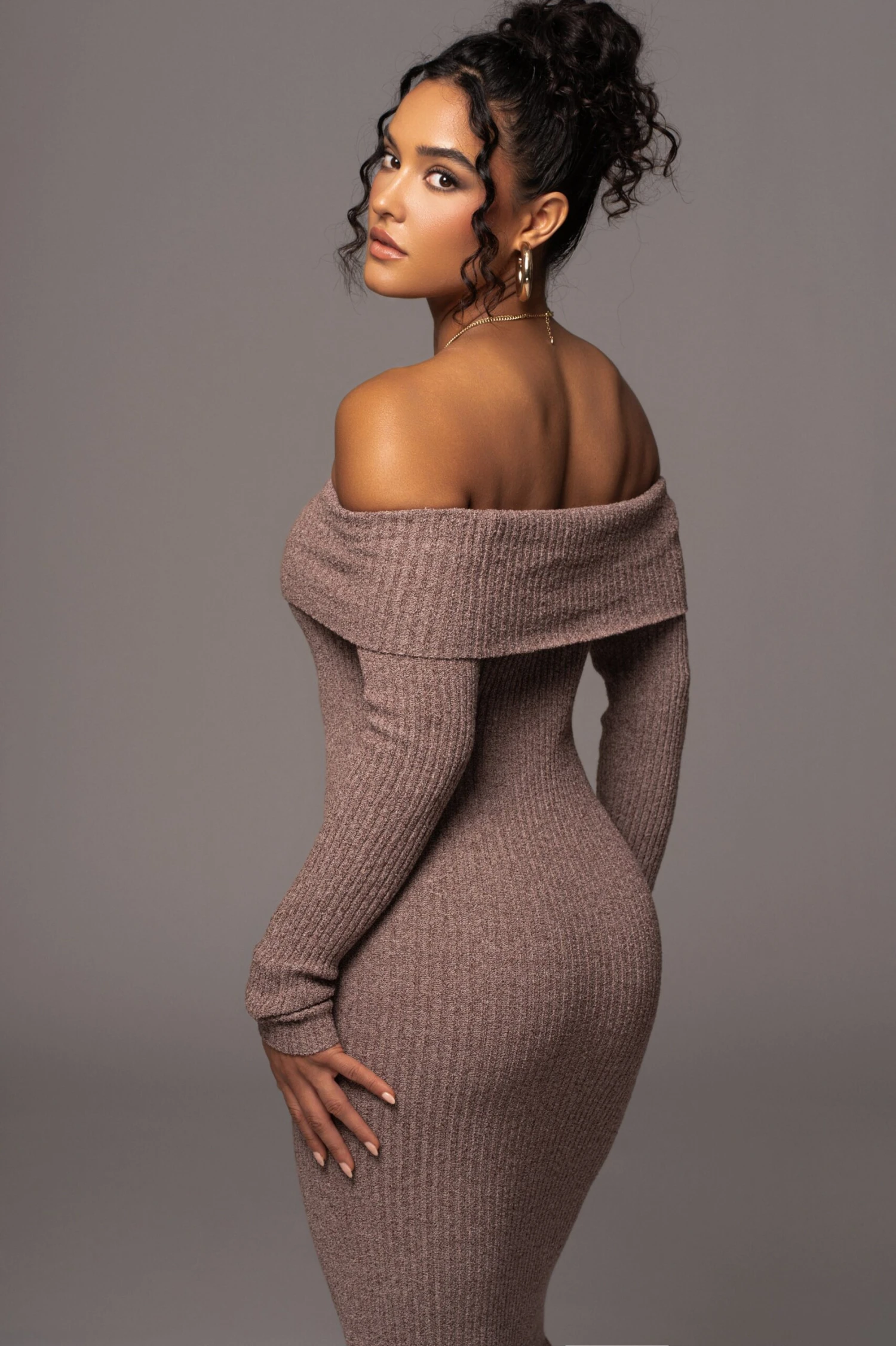 Brown Take A Chance Off-Shoulder Dress - Image 11