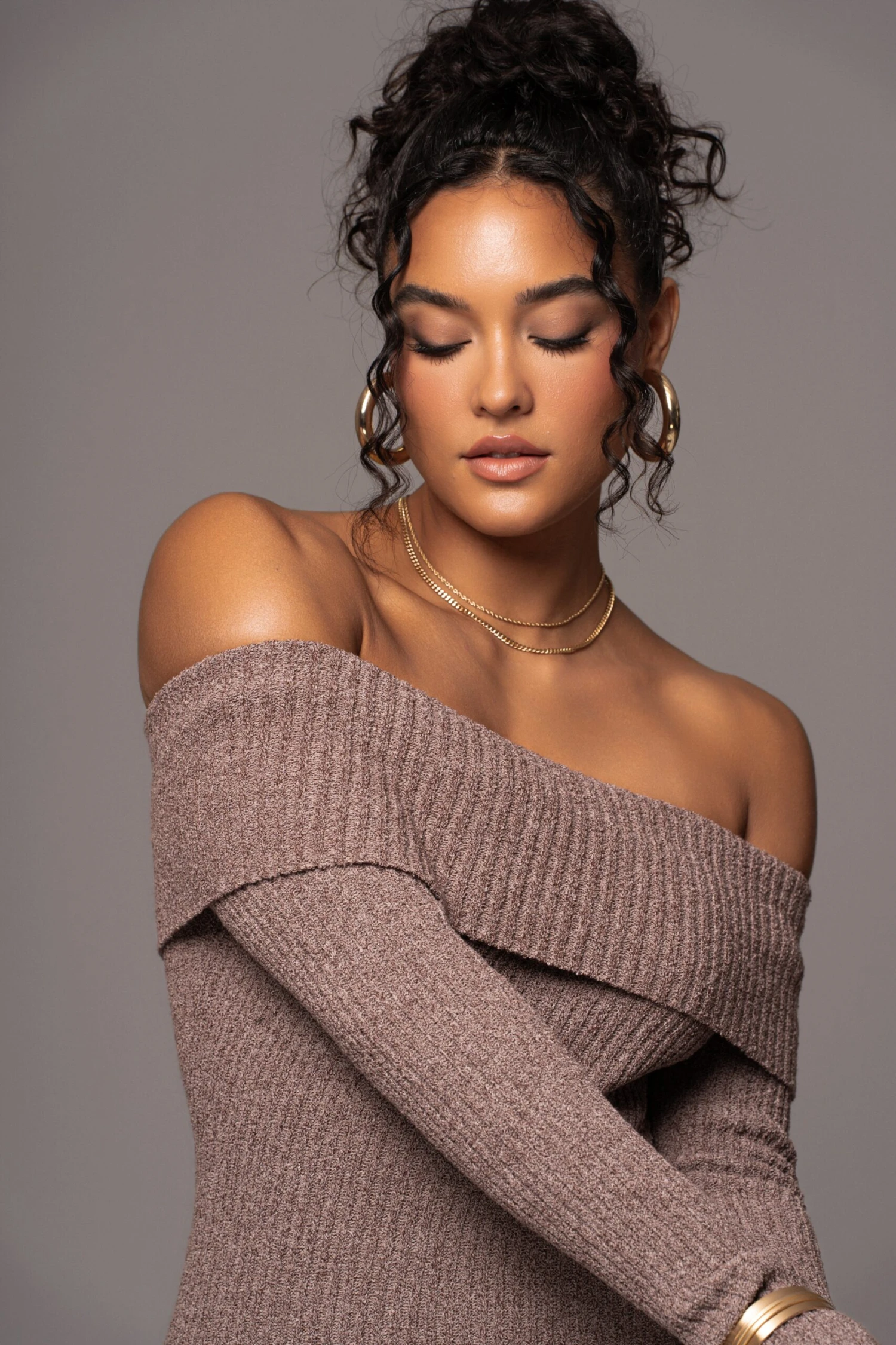 Brown Take A Chance Off-Shoulder Dress - Image 5