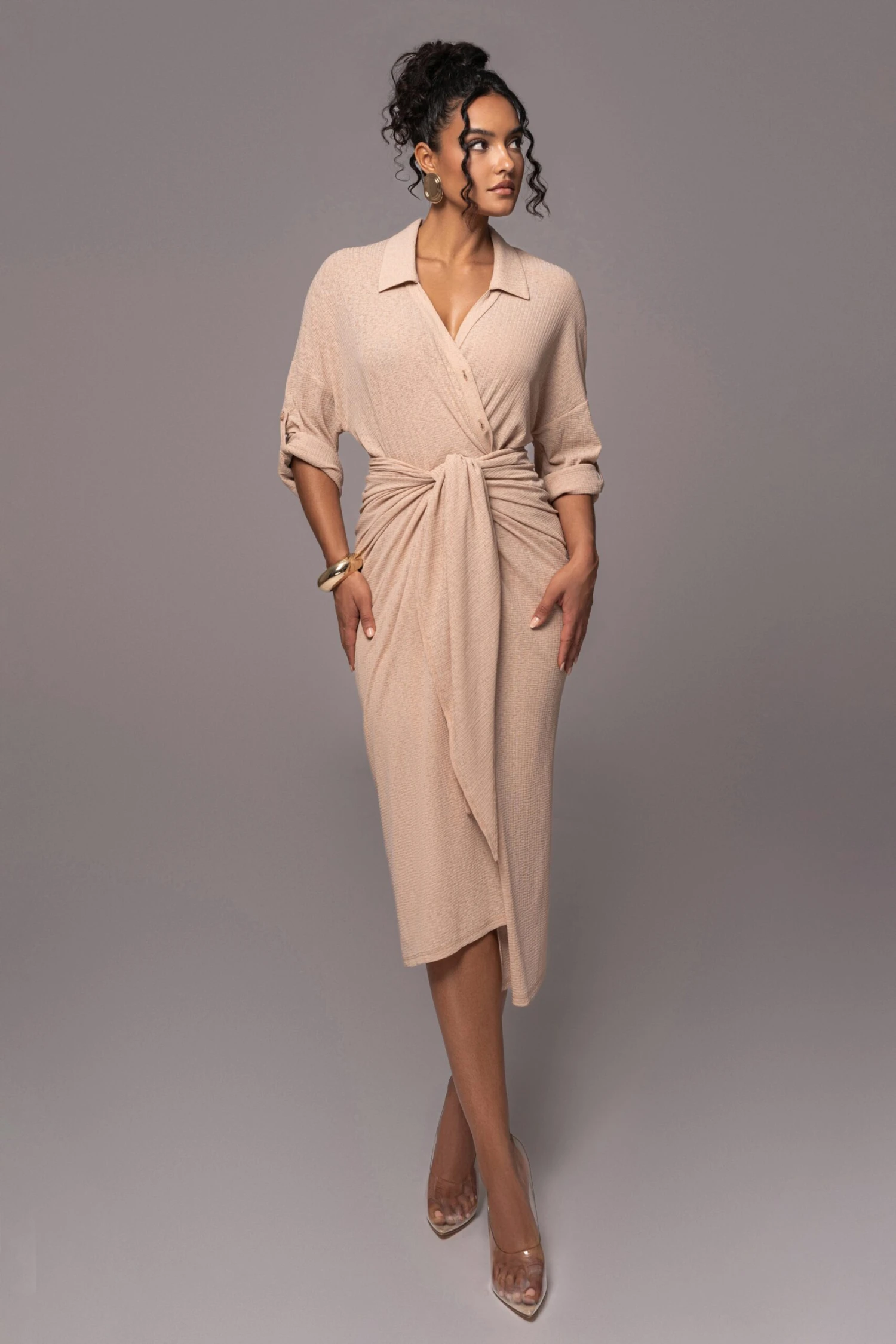 Tan Sunlight Crinkled Mesh Skirt Set - Image 4