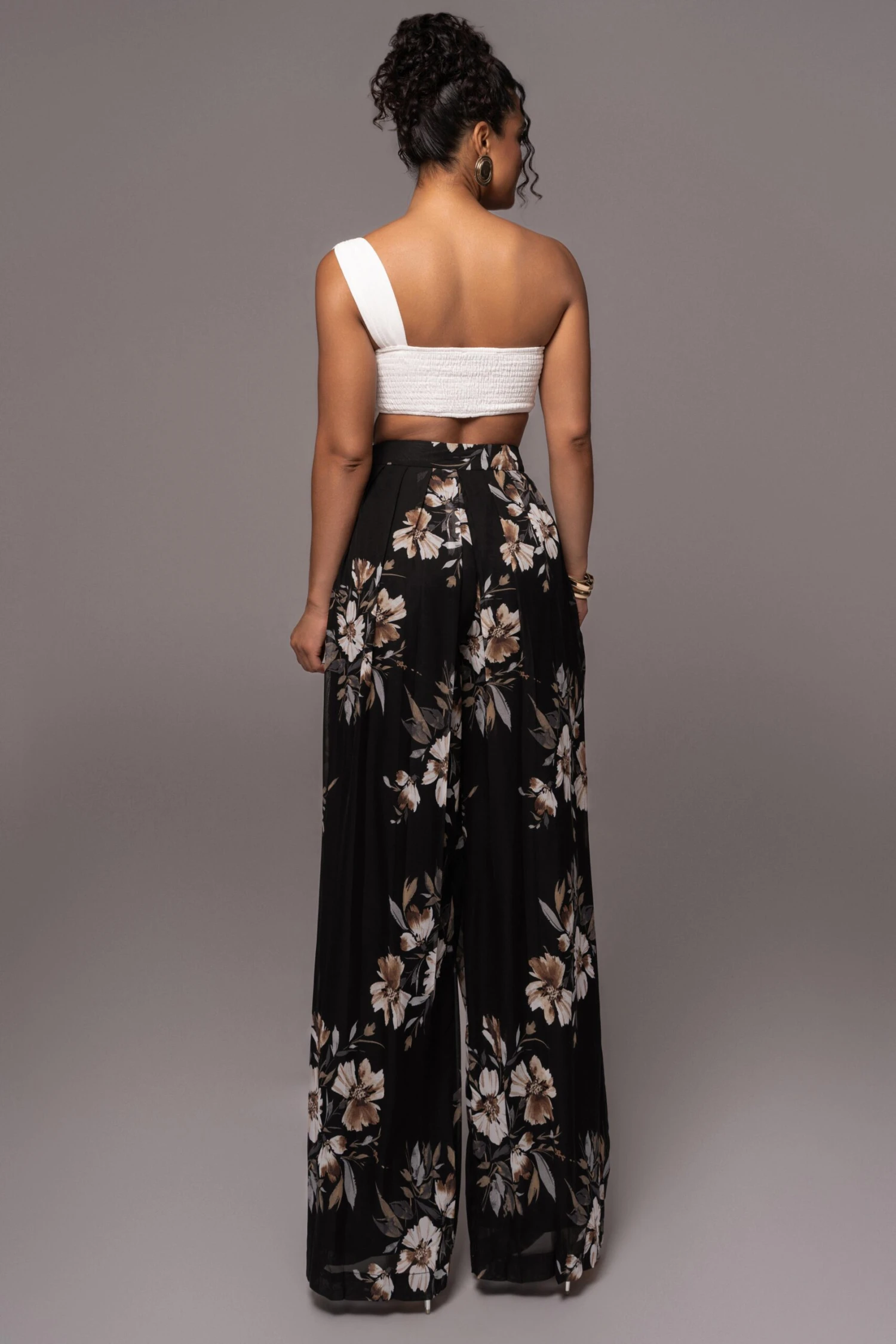 Grey Floral Josette Wide-Leg Pleated Pants - Image 8
