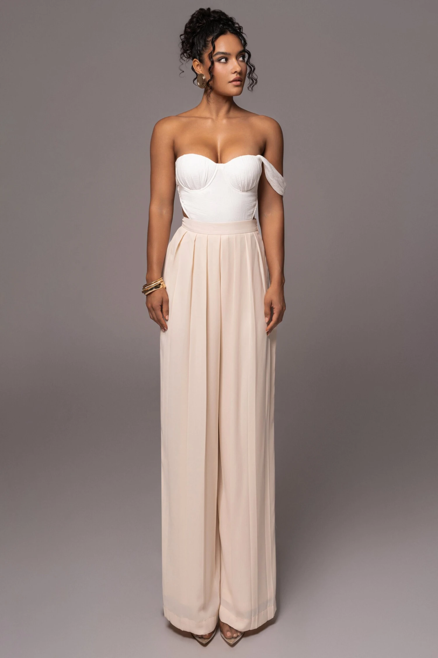 Ivory Josette Wide-Leg Pleated Pants - Image 3