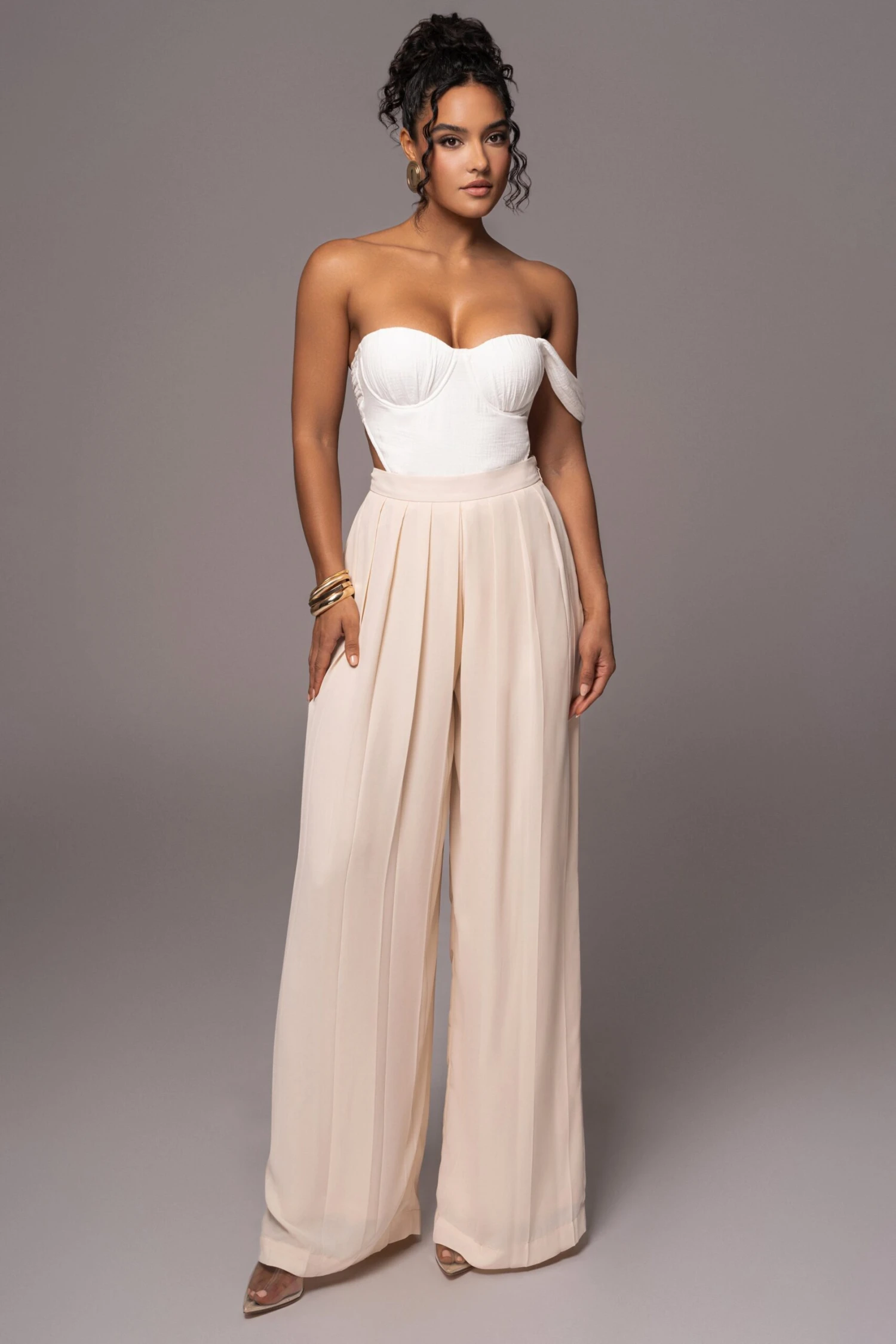 Ivory Josette Wide-Leg Pleated Pants - Image 5