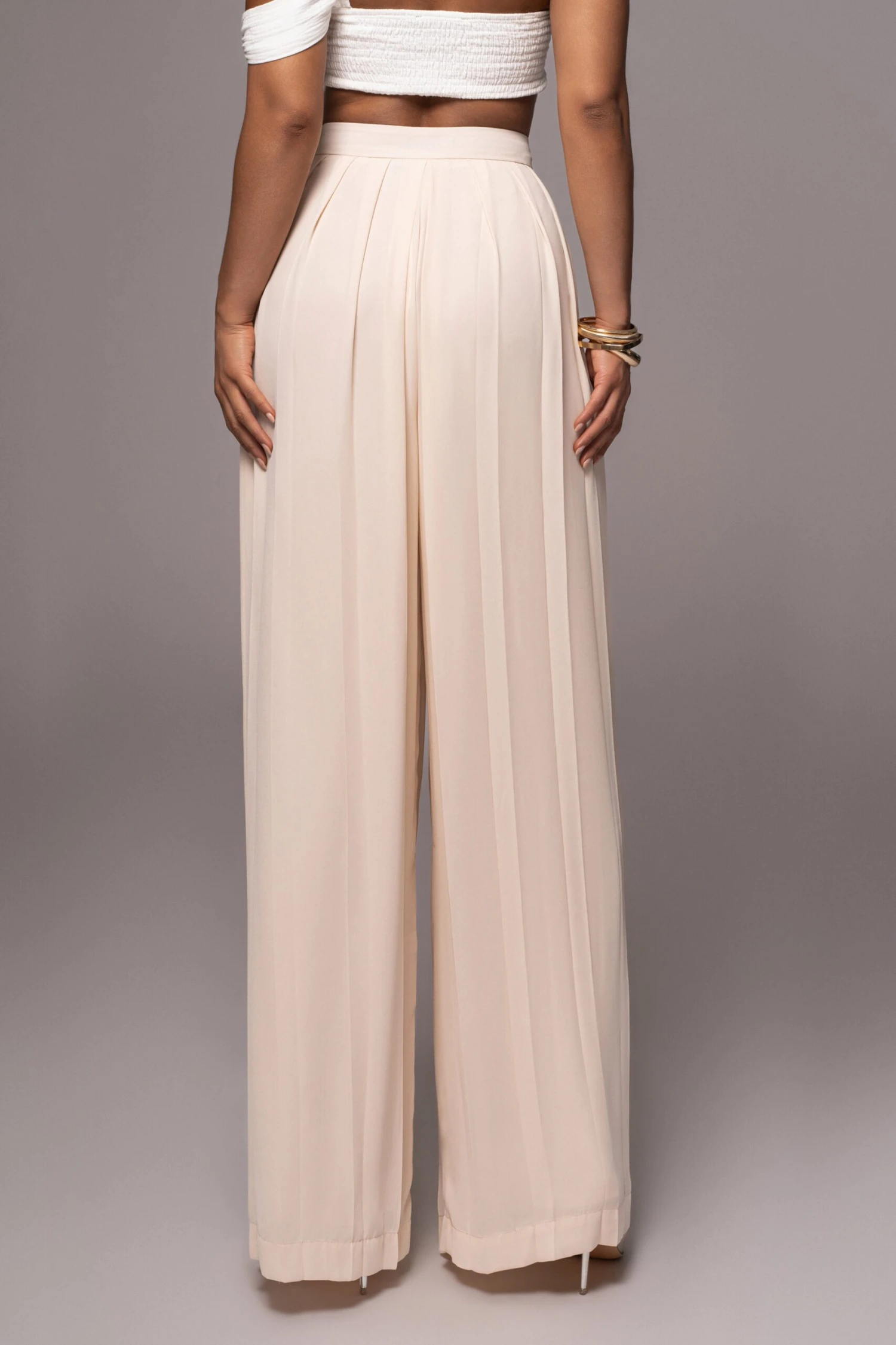 Ivory Josette Wide-Leg Pleated Pants - Image 9