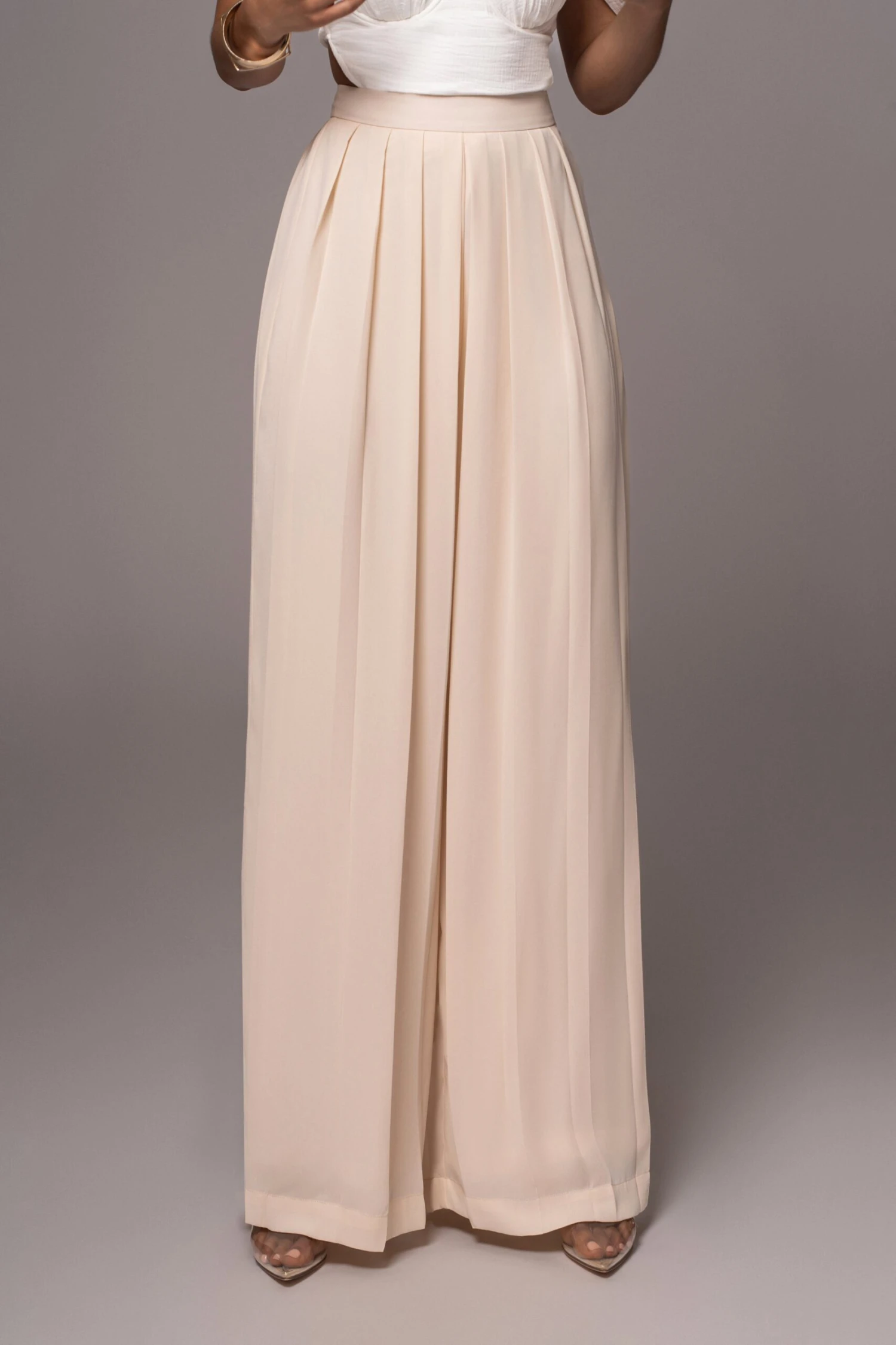 Ivory Josette Wide-Leg Pleated Pants - Image 4