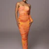 Orange Capri Ruched Dress