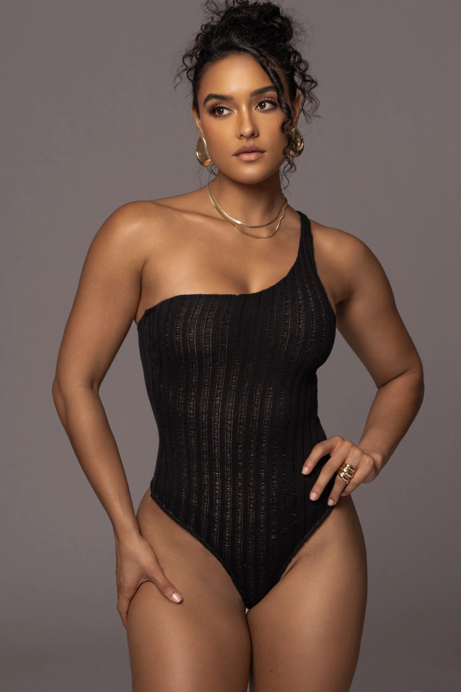 Black Malibu Nights One Shoulder Bodysuit - Image 3