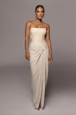 Natural Noelia Linen Slit Skirt