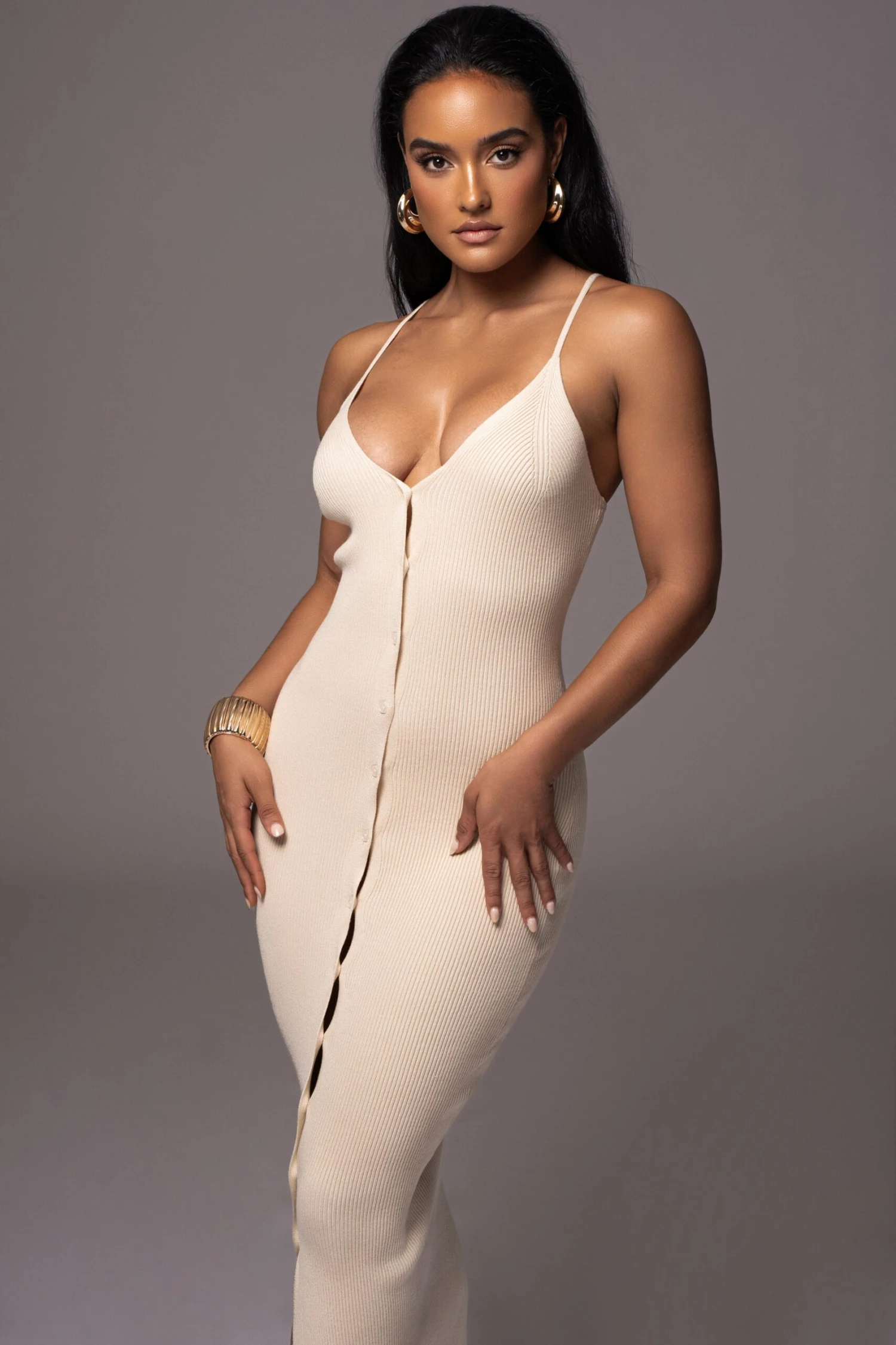 Natural Santos Ribbed Maxi Dress - Image 2