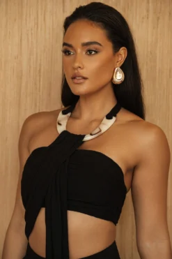 Black TAKE A SEAT HALTER TOP