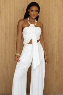White TAKE A SEAT HALTER TOP