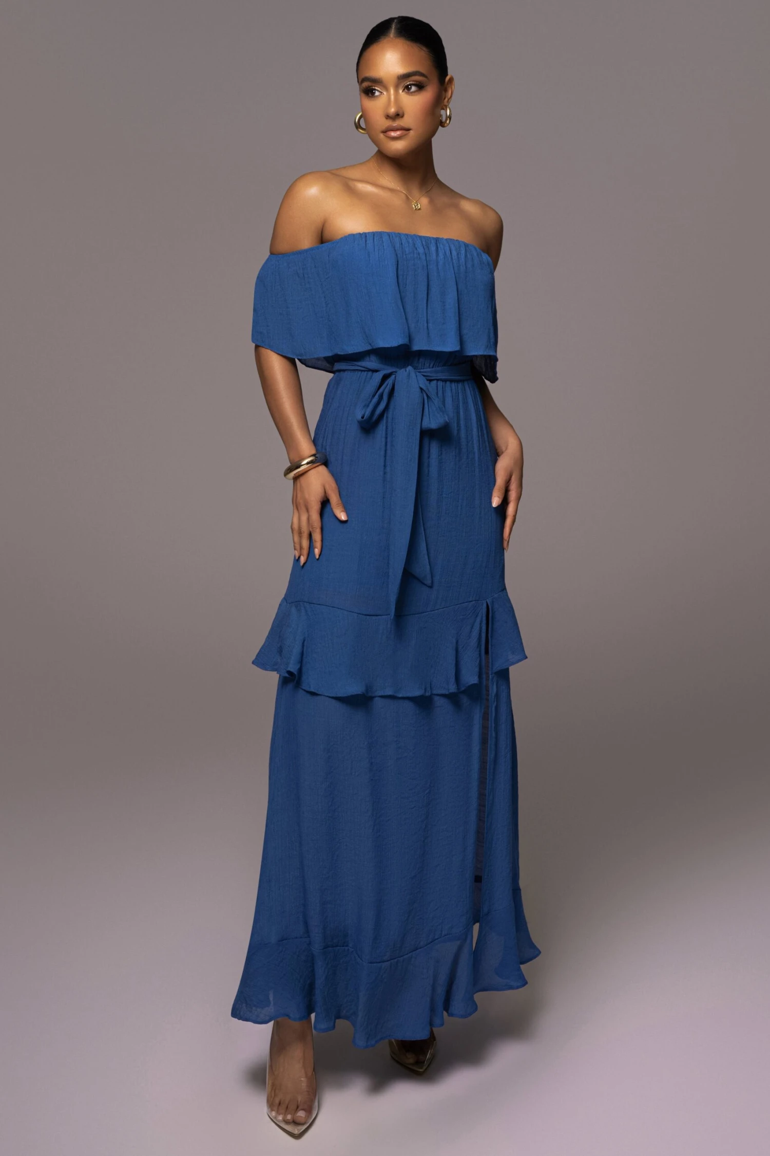 Blue Marsela Off-Shoulder Linen Maxi Dress - Image 5