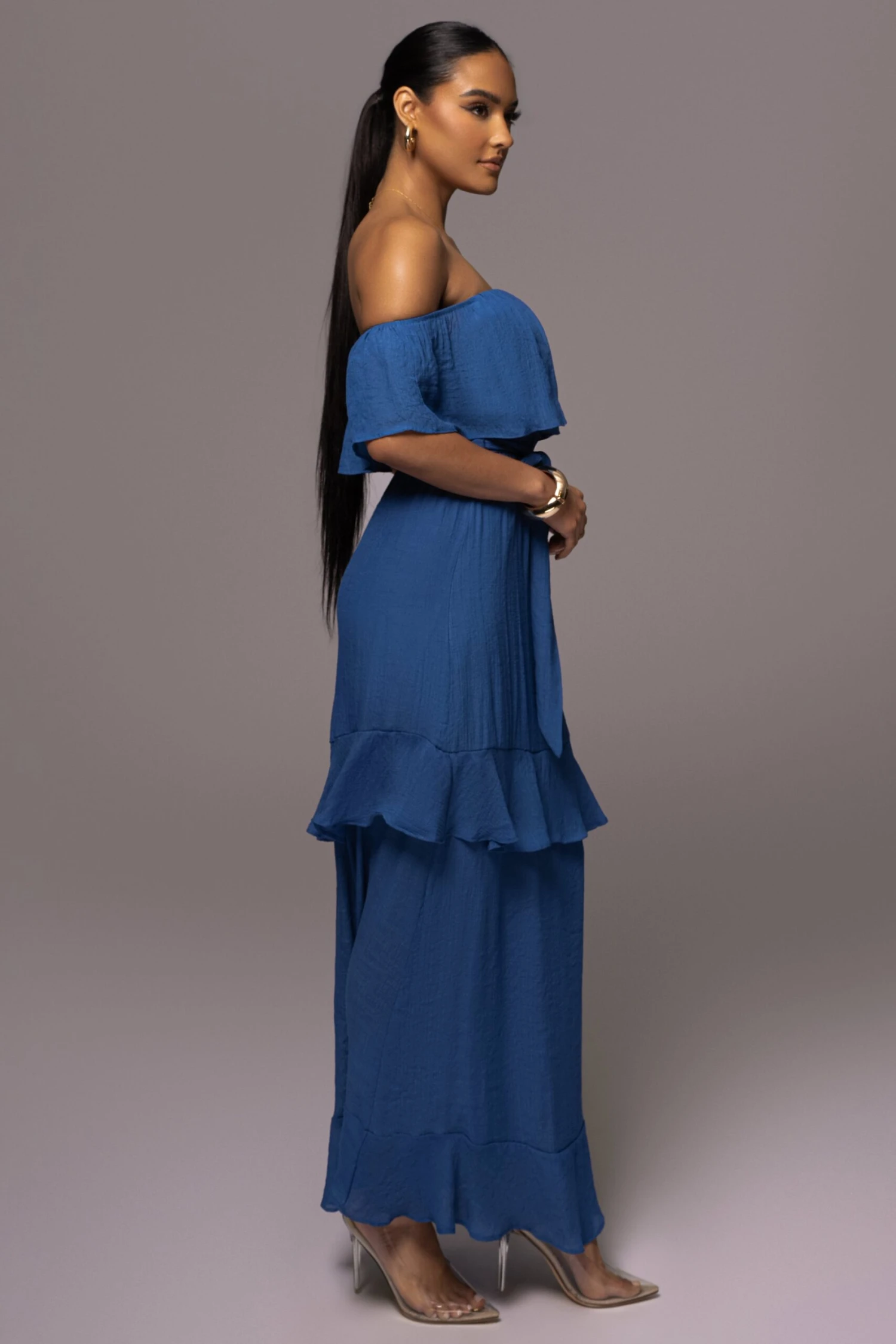 Blue Marsela Off-Shoulder Linen Maxi Dress - Image 6