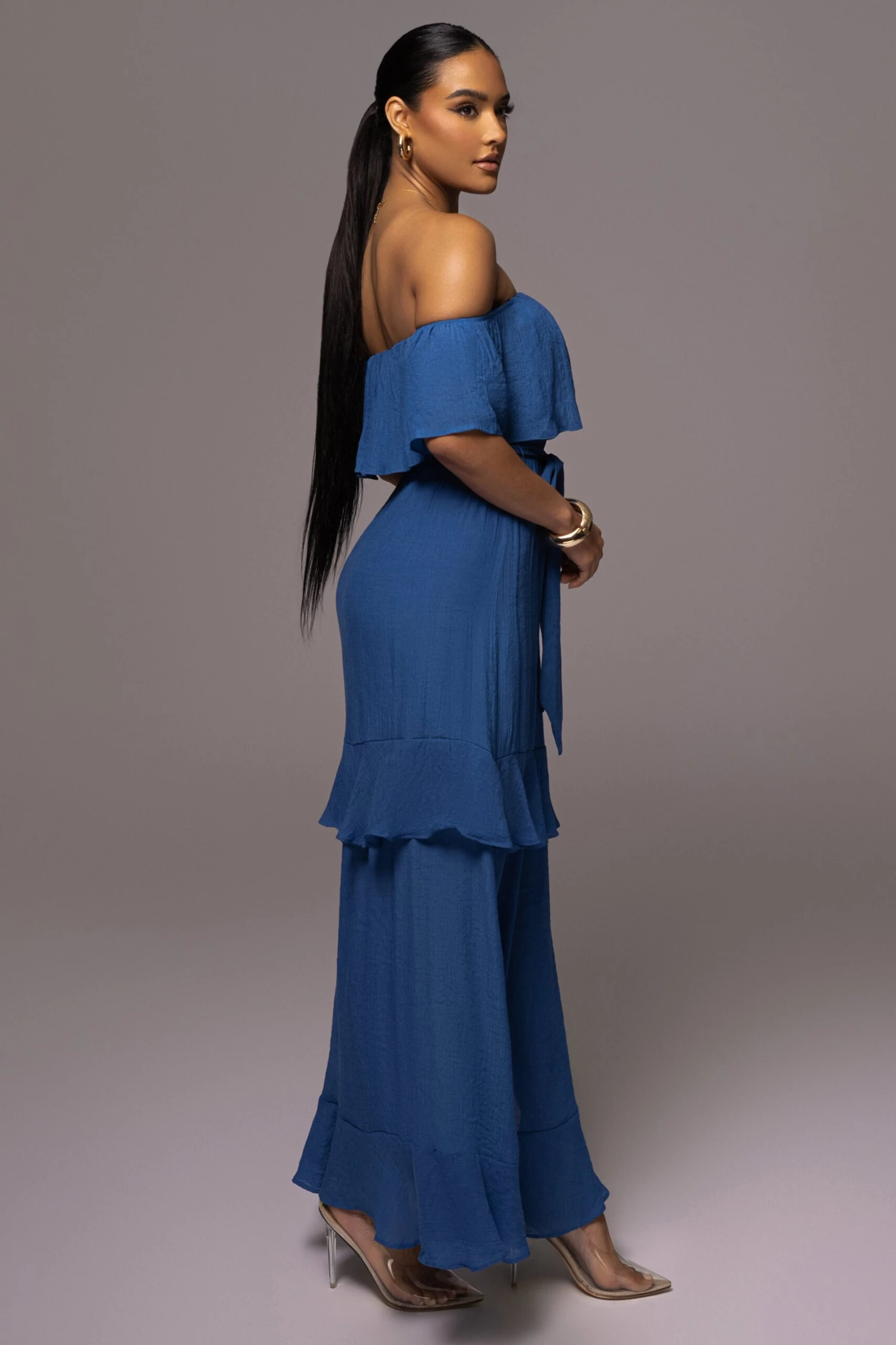 Blue Marsela Off-Shoulder Linen Maxi Dress - Image 8