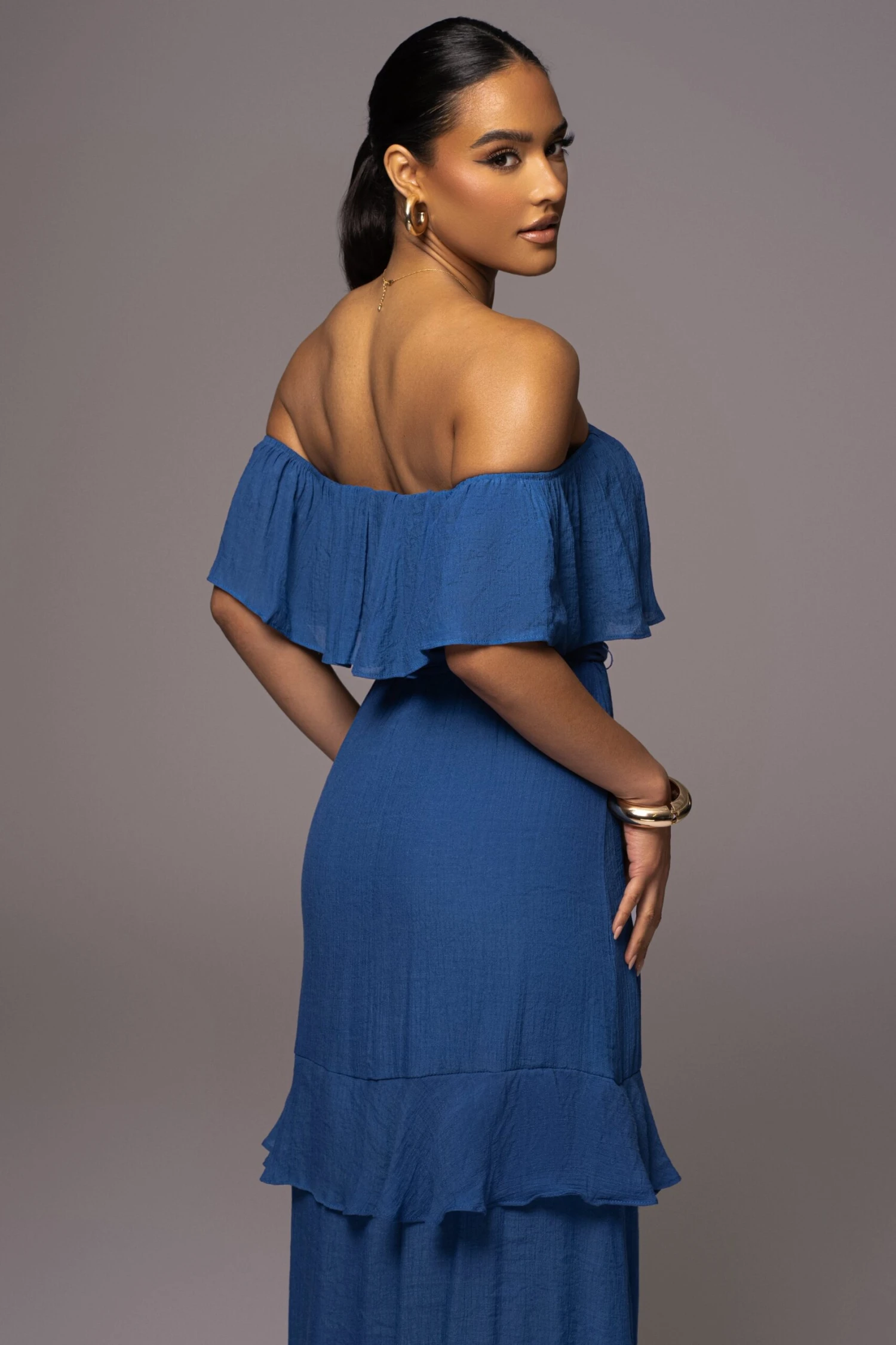 Blue Marsela Off-Shoulder Linen Maxi Dress - Image 9