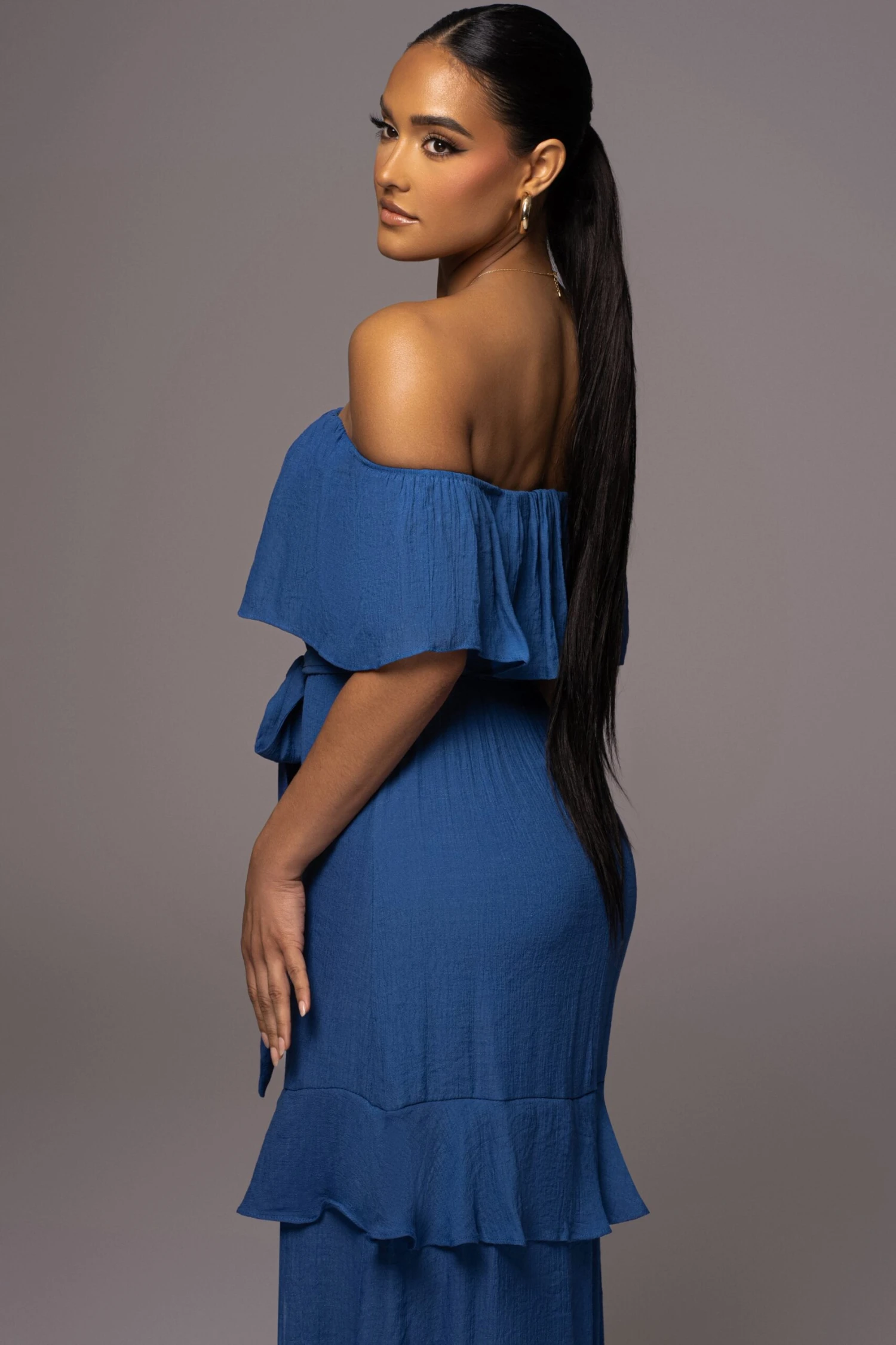 Blue Marsela Off-Shoulder Linen Maxi Dress - Image 7