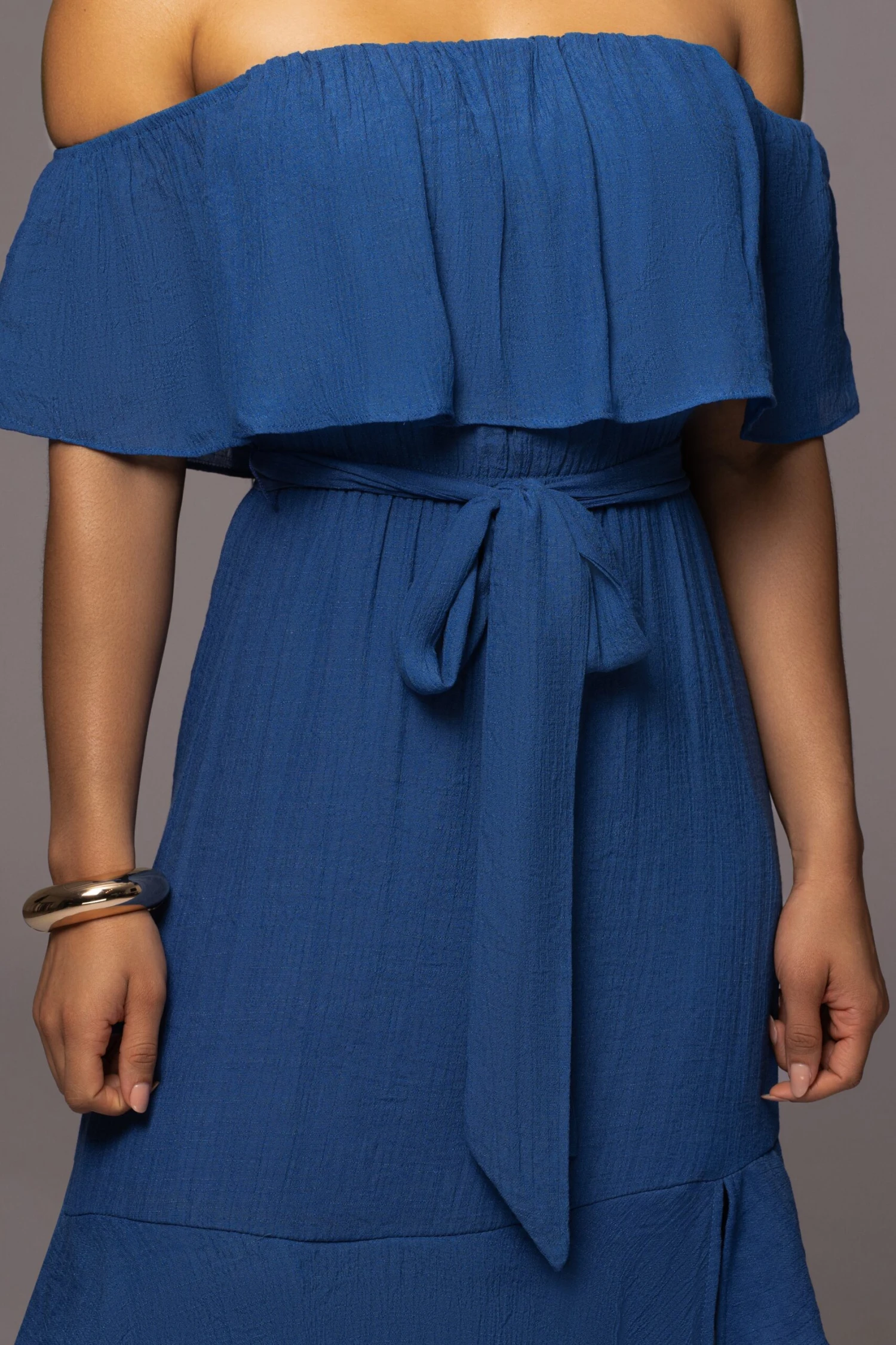 Blue Marsela Off-Shoulder Linen Maxi Dress - Image 4