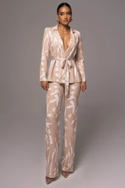 Beige Frida Print Pant Set