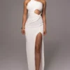 White Scarlet One Shoulder Maxi Dress