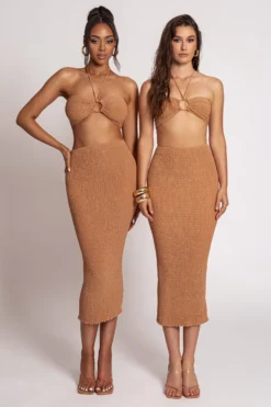 Camel Lana Smocked Skirt Set