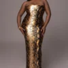 Gold Bianca Snakeskin Slit Dress